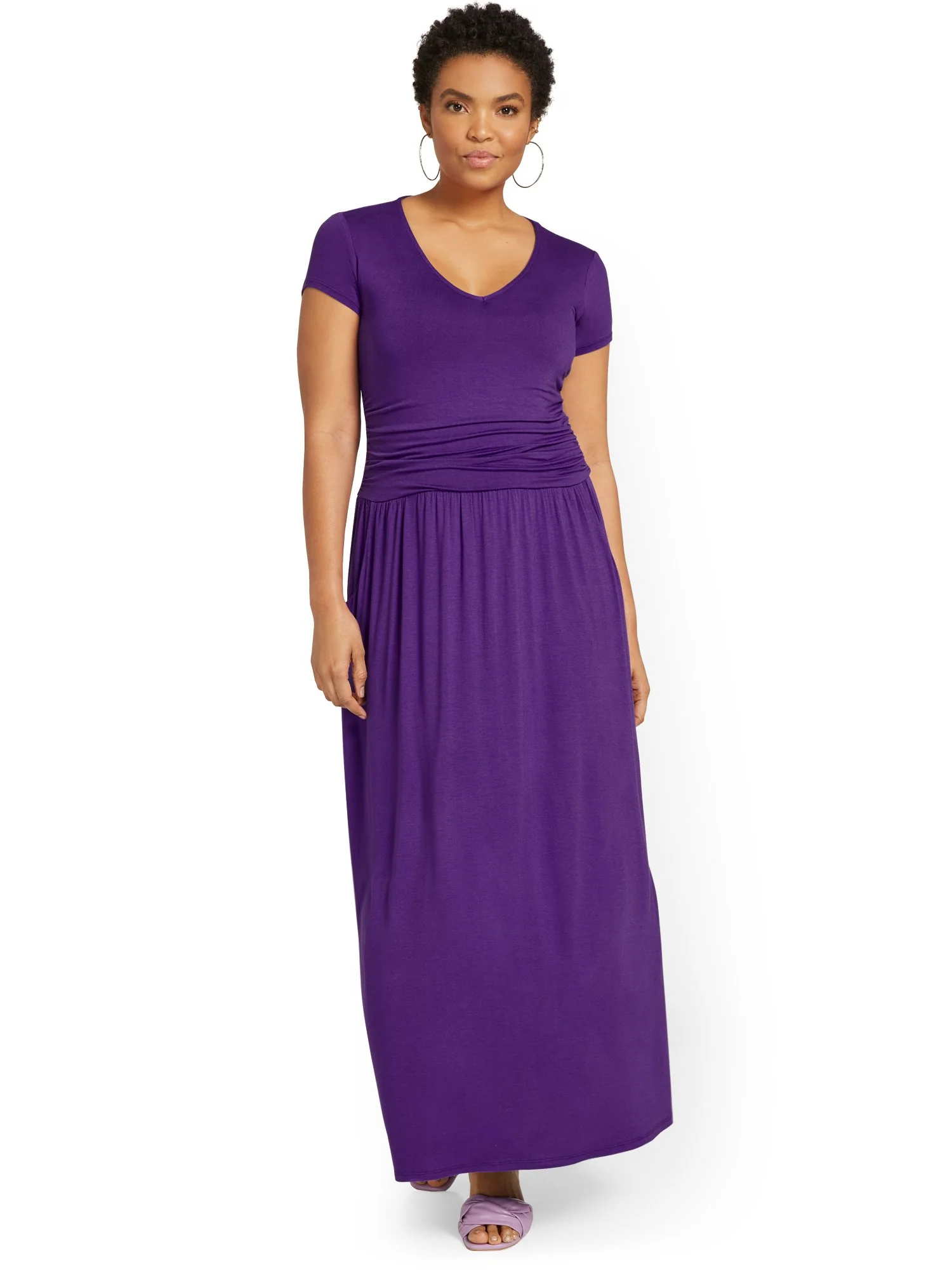 Petite Ruched V-Neck Maxi Dress - Image 10