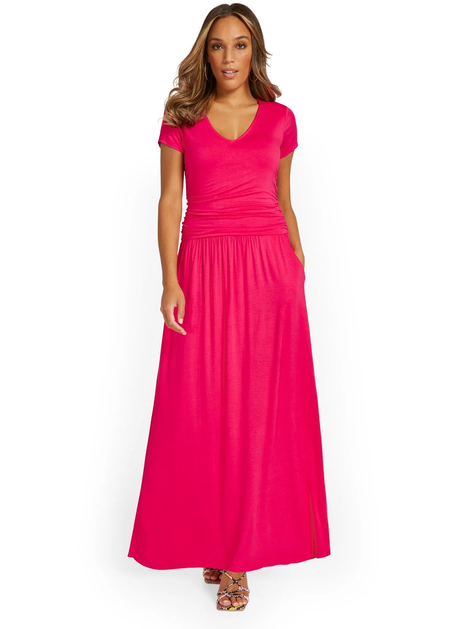 Petite Ruched V-Neck Maxi Dress - Image 4