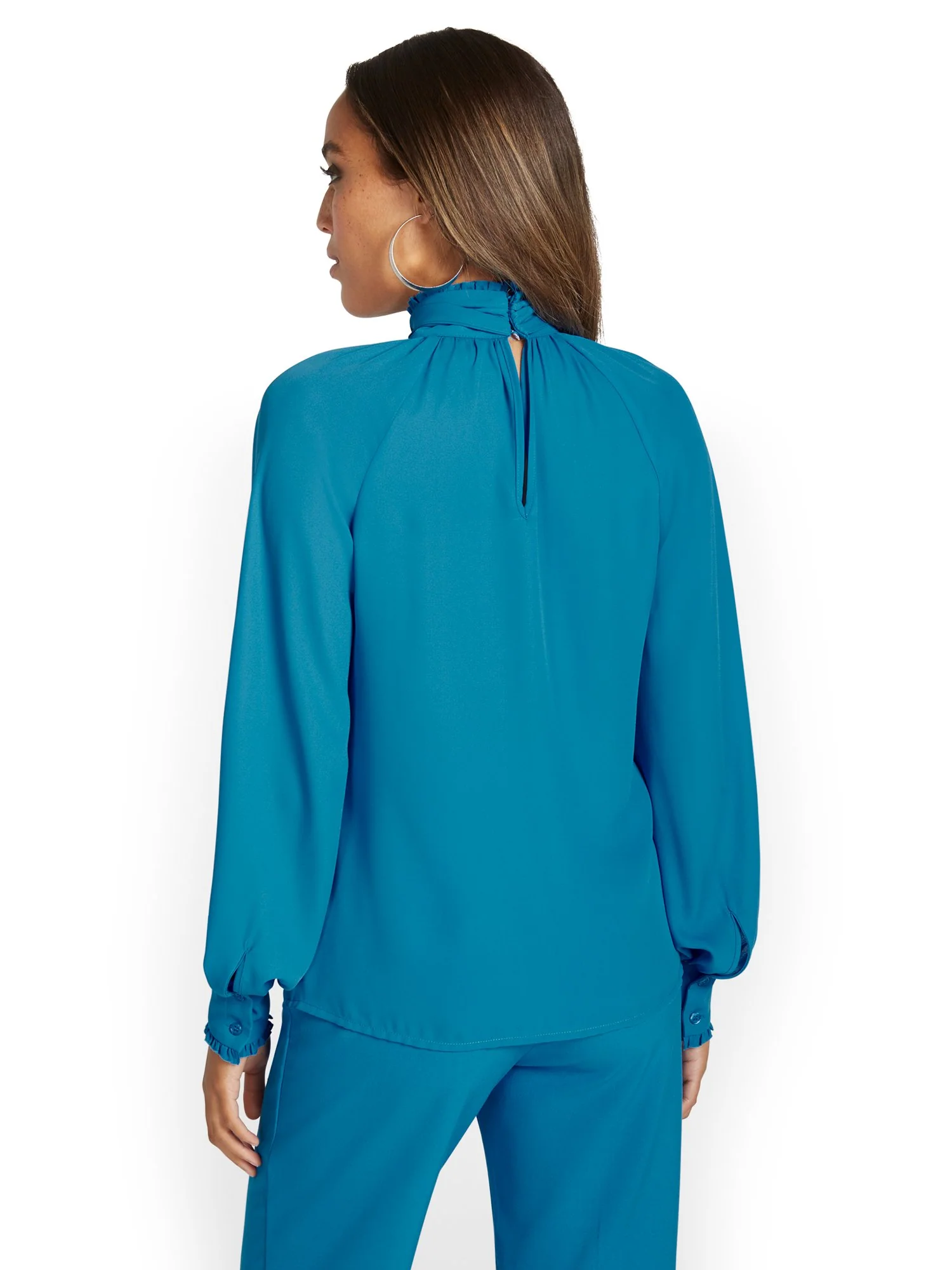 Petite Ruffle Bow-Neck Blouse - Image 6