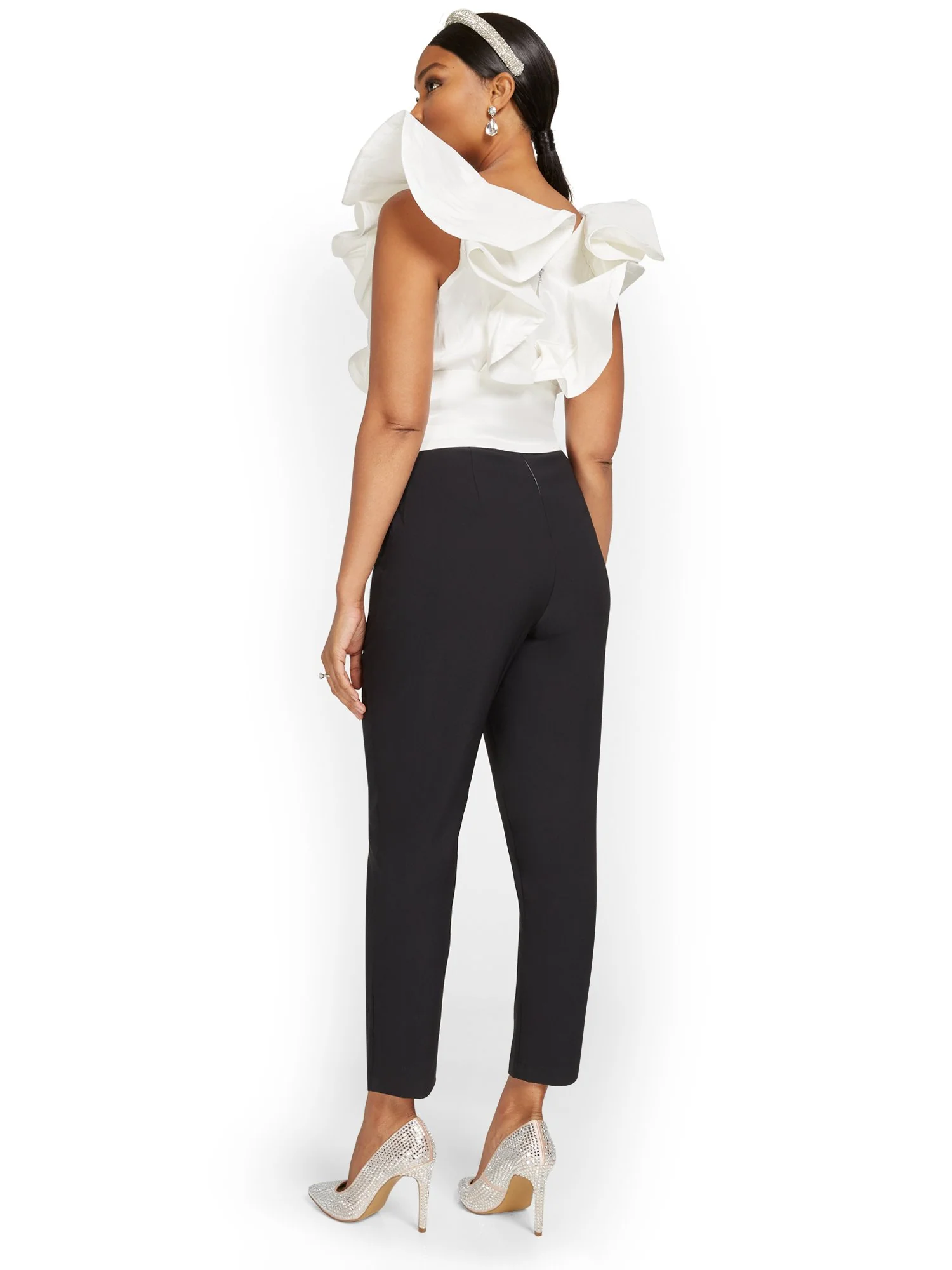 Petite Ruffle-Detail Two-Tone Jumpsuit - Image 3