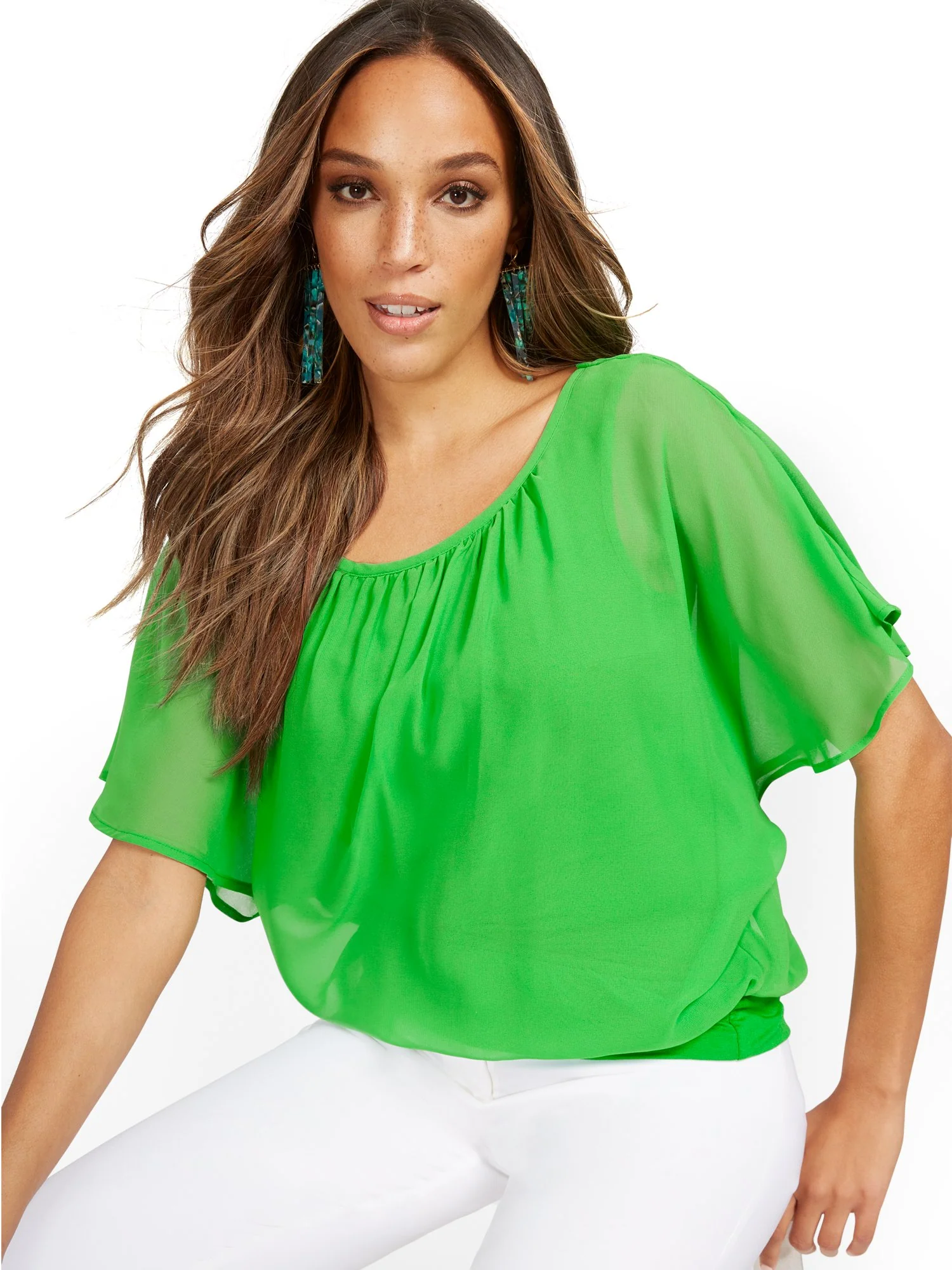 Petite Semi-Sheer Flutter Dolman-Sleeve Top - Image 5