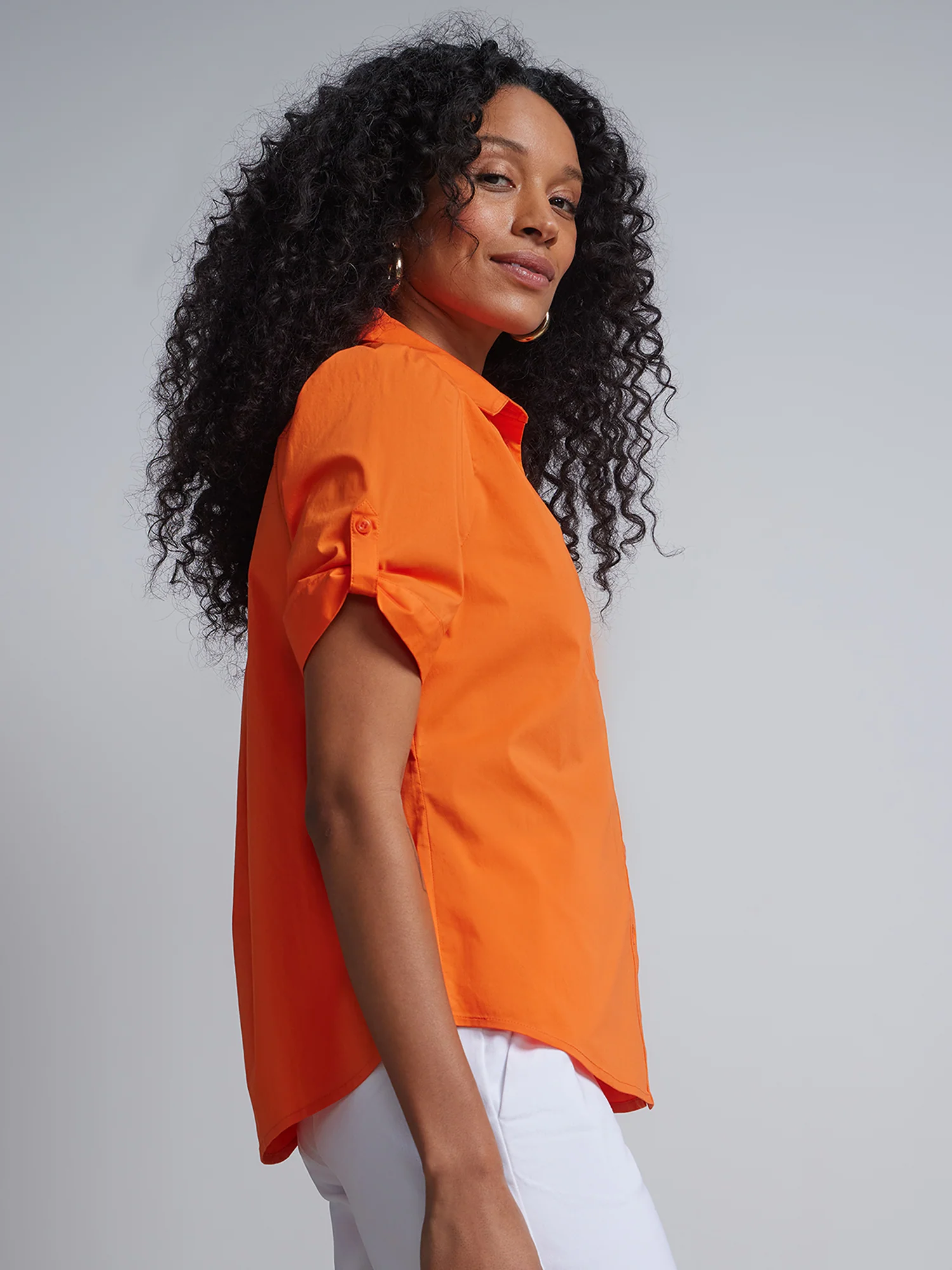 Petite Short-Sleeve Button-Front Secret Snap - NY&C Madison Shirt® - Image 23