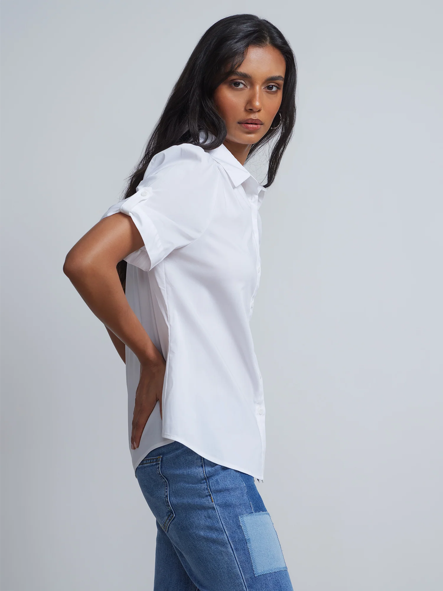 Petite Short-Sleeve Button-Front Secret Snap - NY&C Madison Shirt® - Image 6