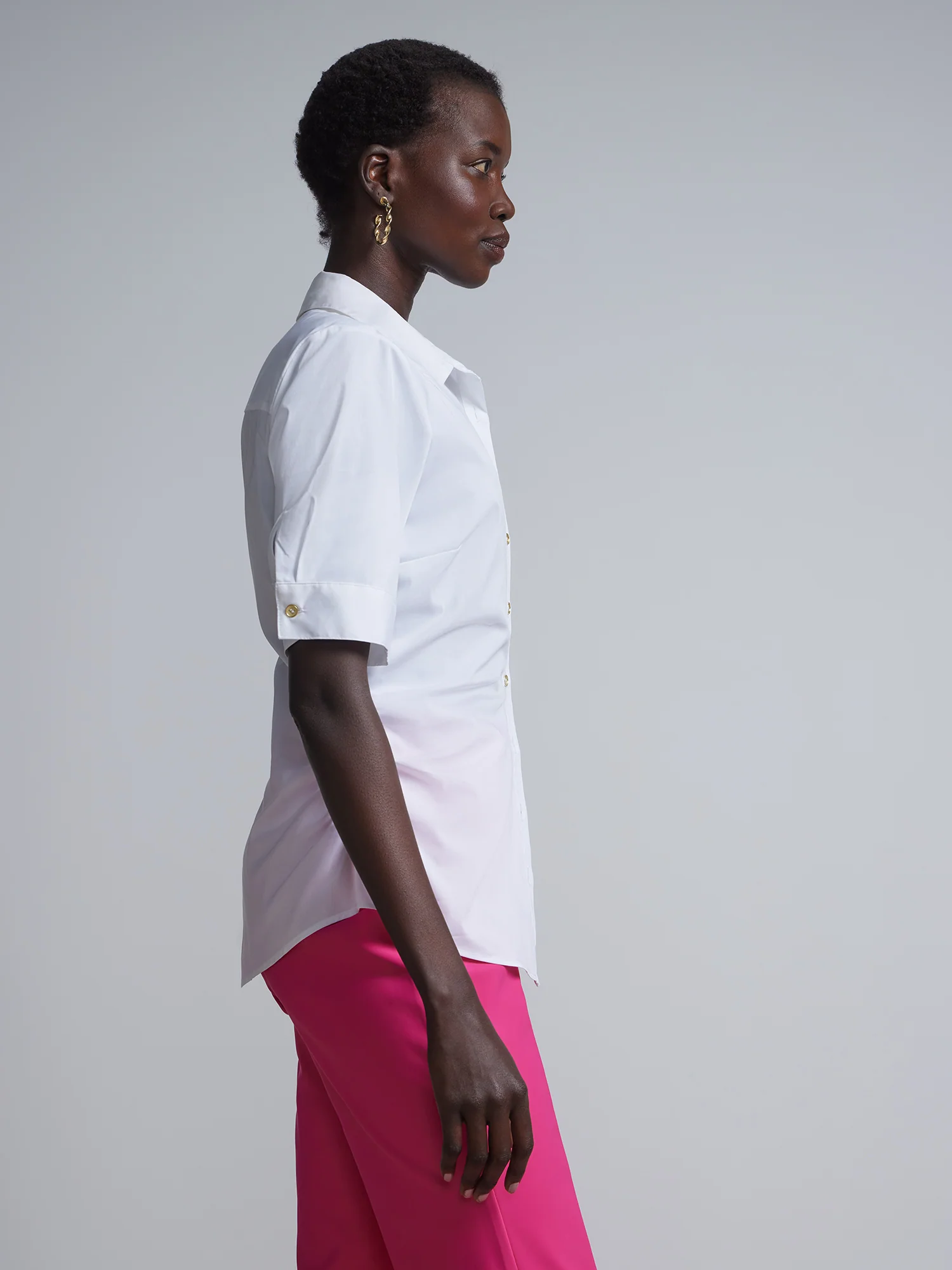 Petite Short-Sleeve Metal Button-Front Secret Snap - NY&C Madison Shirt® - Image 2