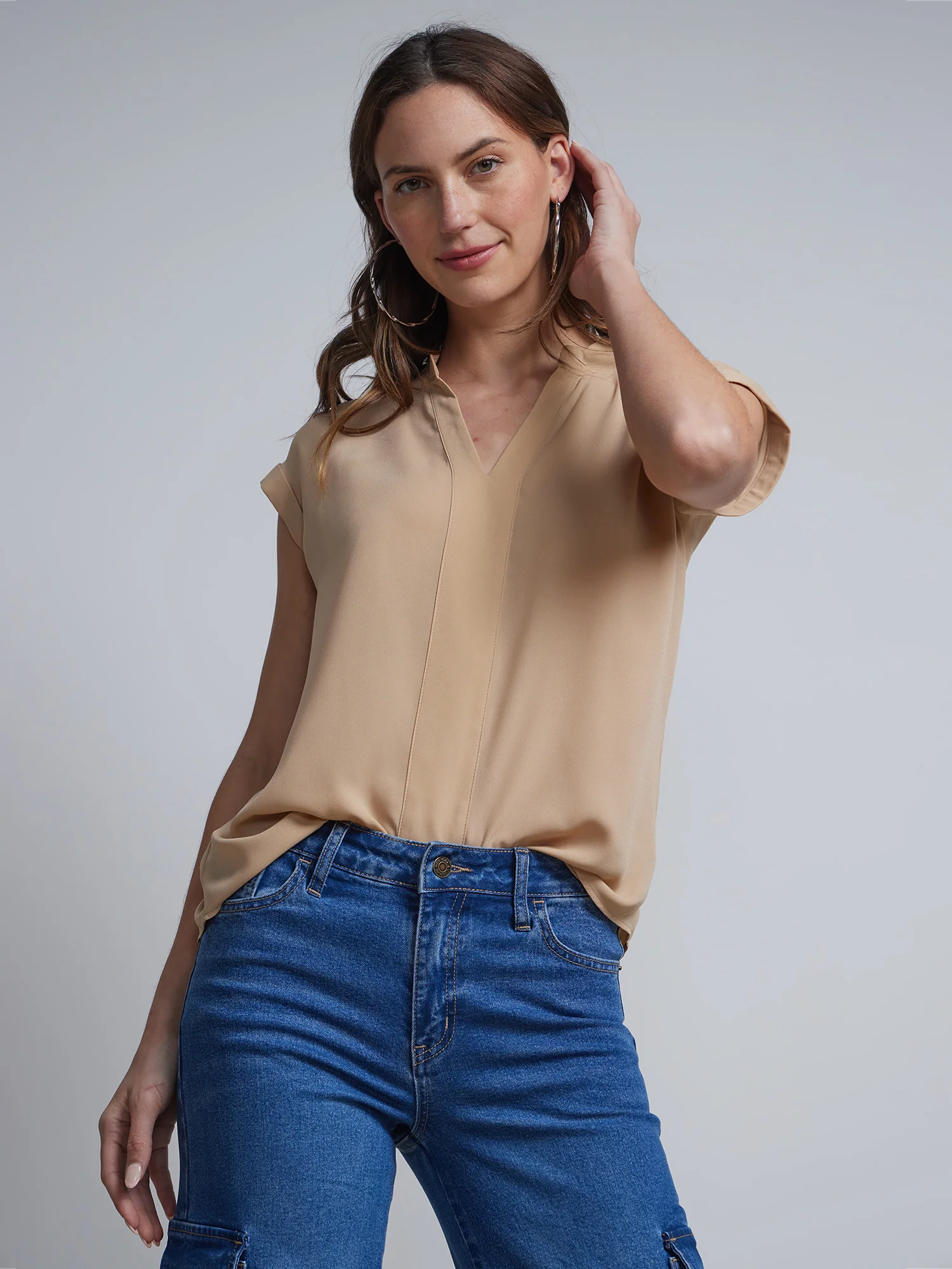 Petite Split-Neck Cuffed Blouse - Image 10