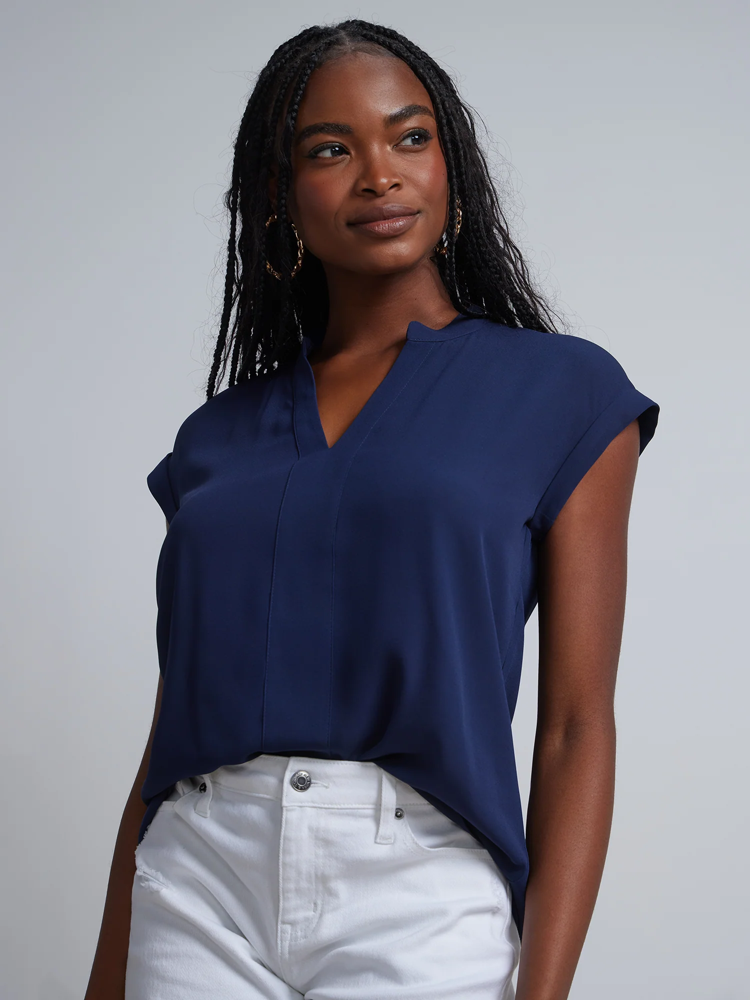 Petite Split-Neck Cuffed Blouse - Image 14