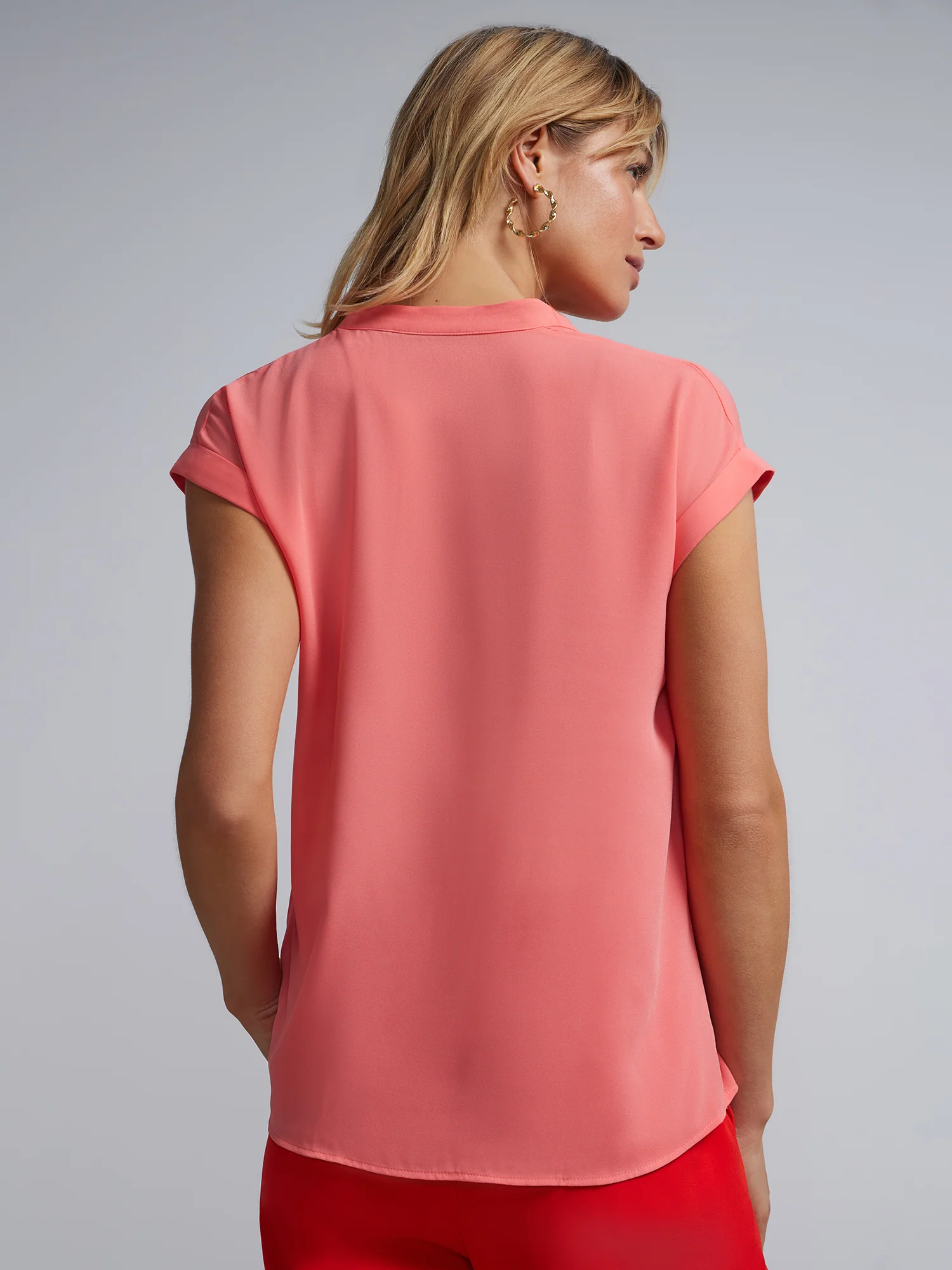 Petite Split-Neck Cuffed Blouse - Image 20