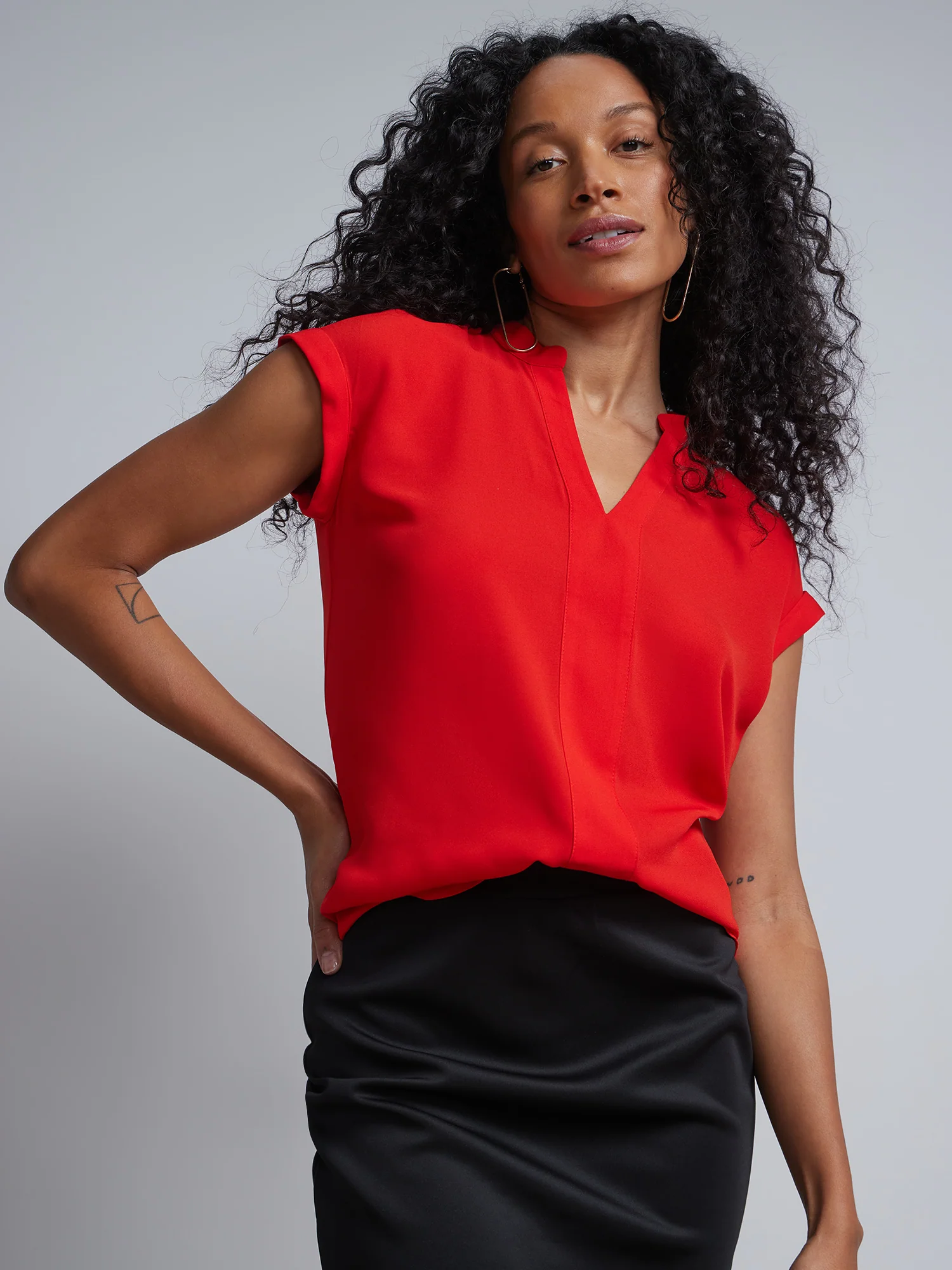 Petite Split-Neck Cuffed Blouse - Image 22