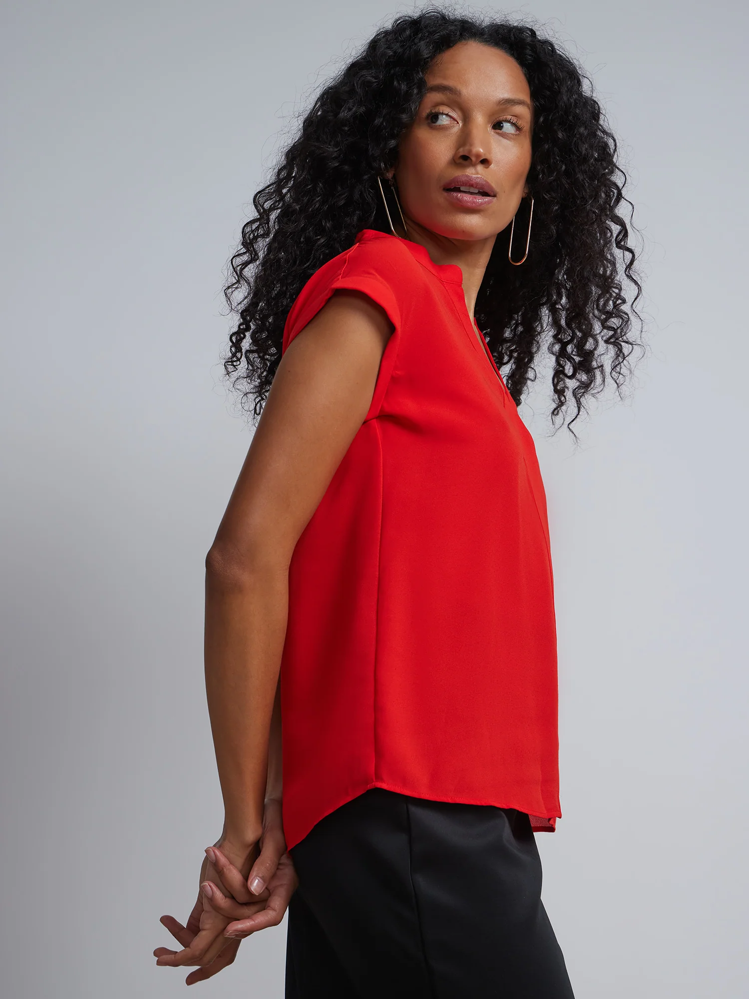 Petite Split-Neck Cuffed Blouse - Image 23