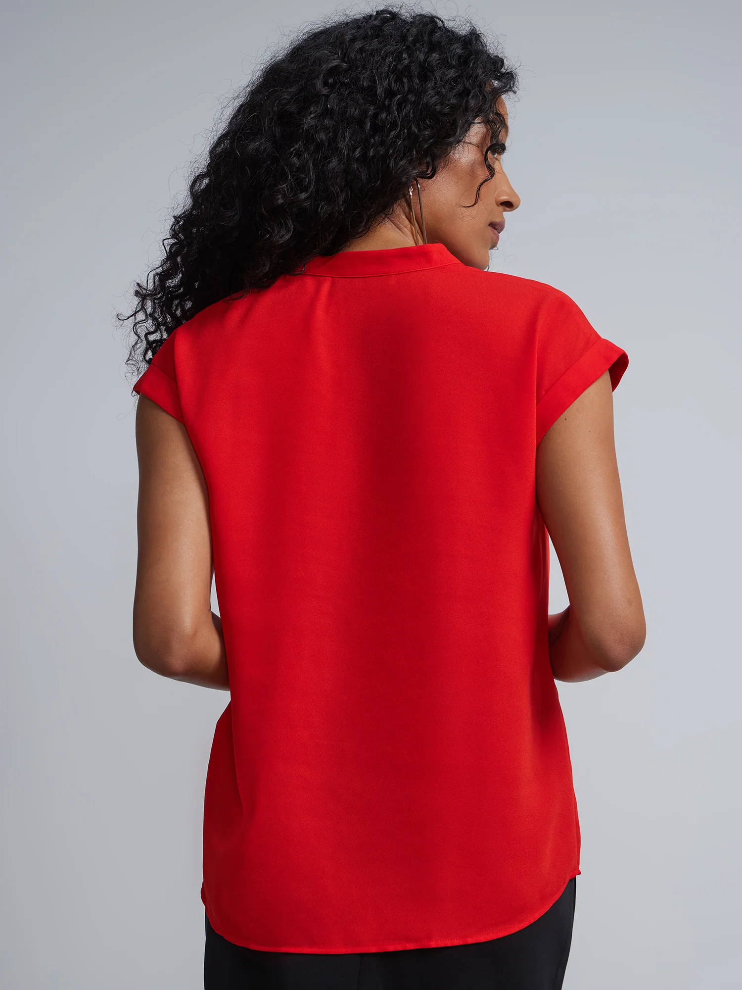 Petite Split-Neck Cuffed Blouse - Image 24