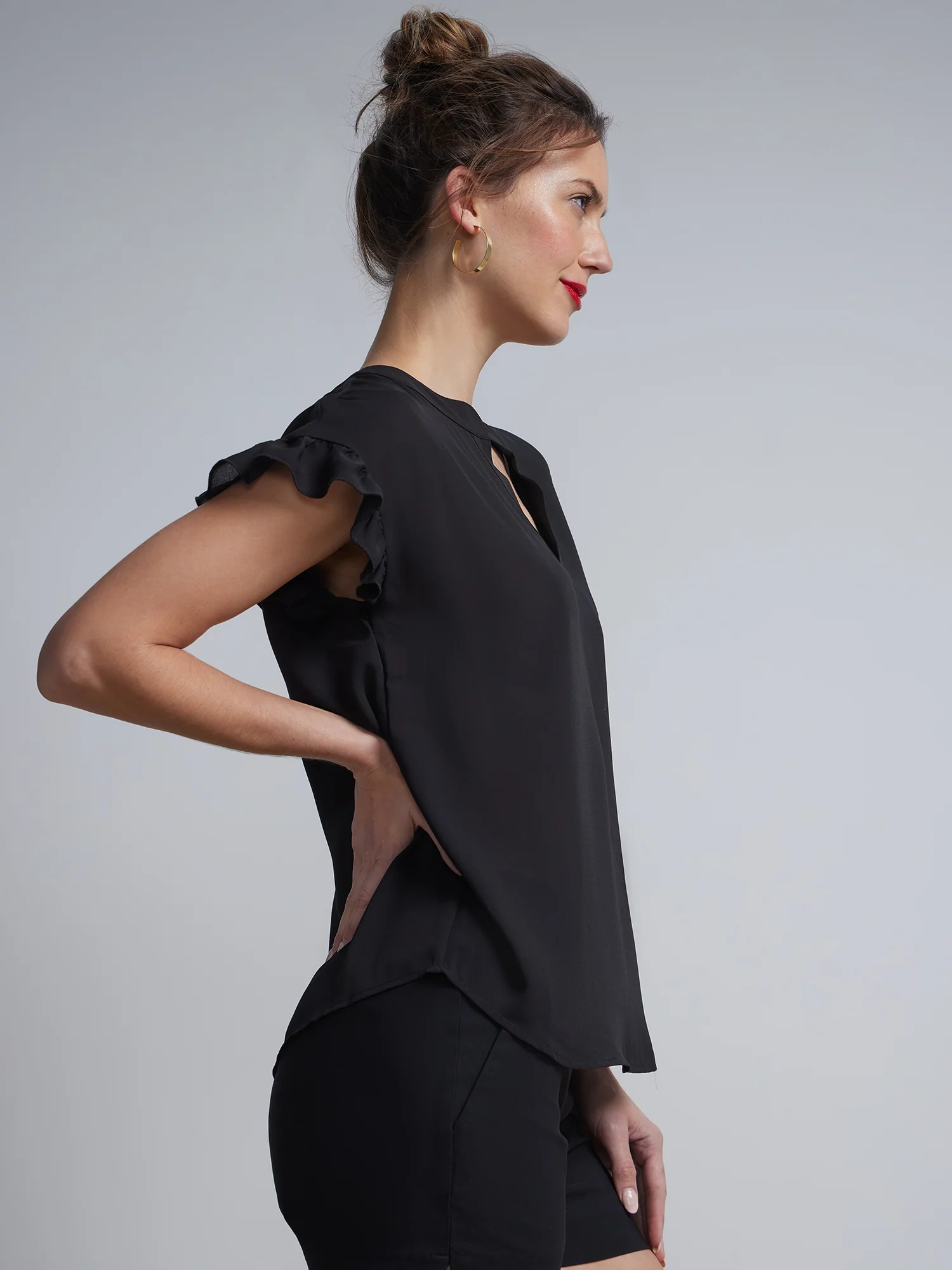 Petite Split-Neck Ruffle-Sleeve Blouse - Image 2