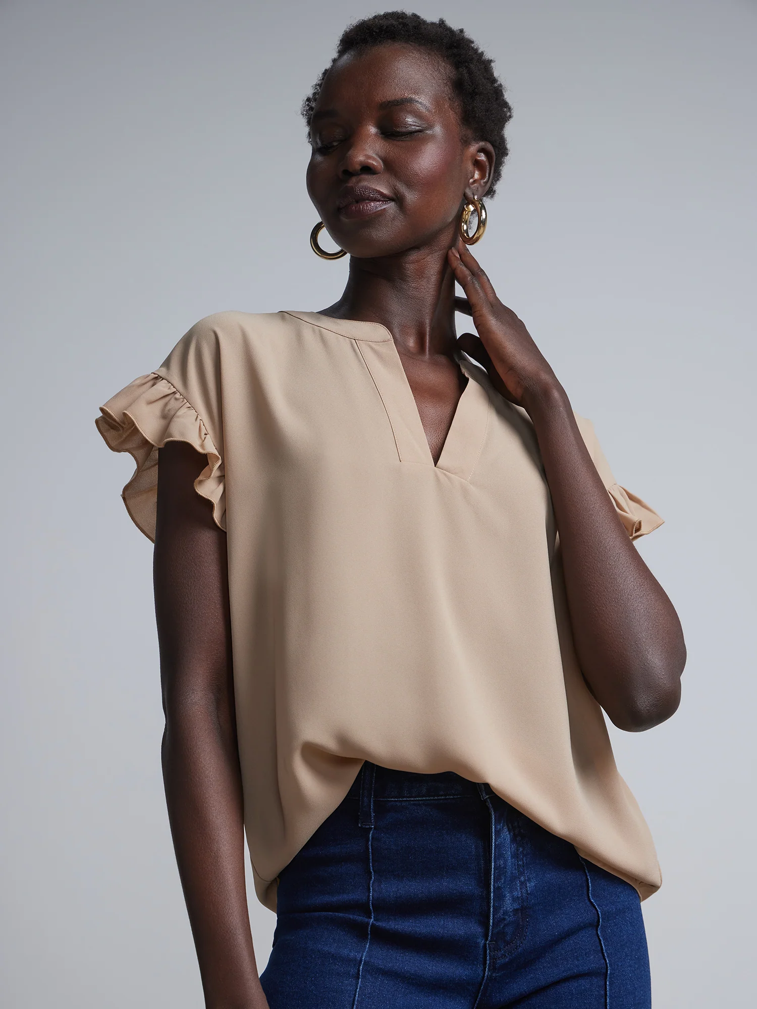Petite Split-Neck Ruffle-Sleeve Blouse - Image 21
