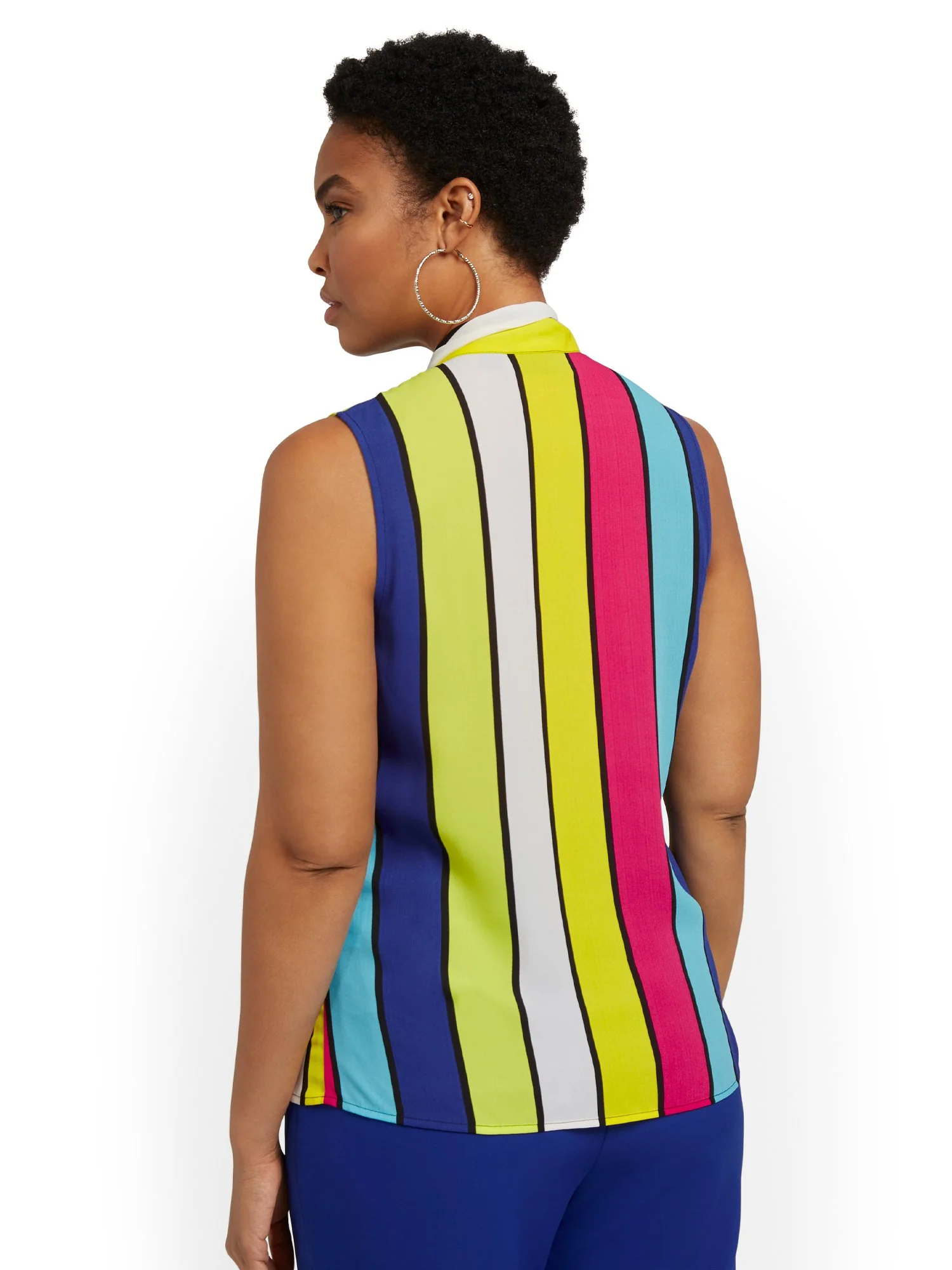 Petite Striped Bow-Neck Blouse - Image 3