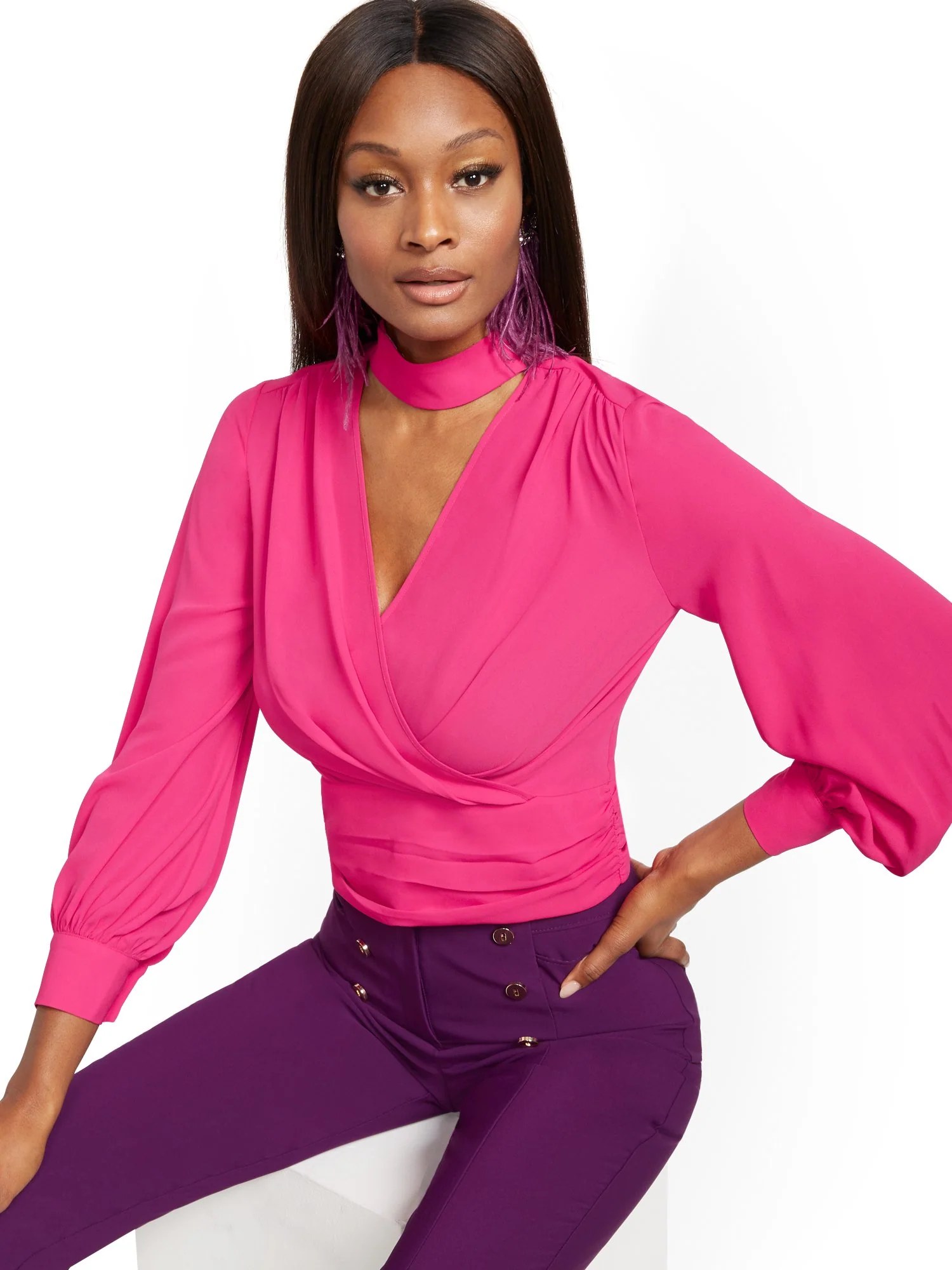Petite Tie-Back Wrap Blouse - 7th Avenue - Image 9