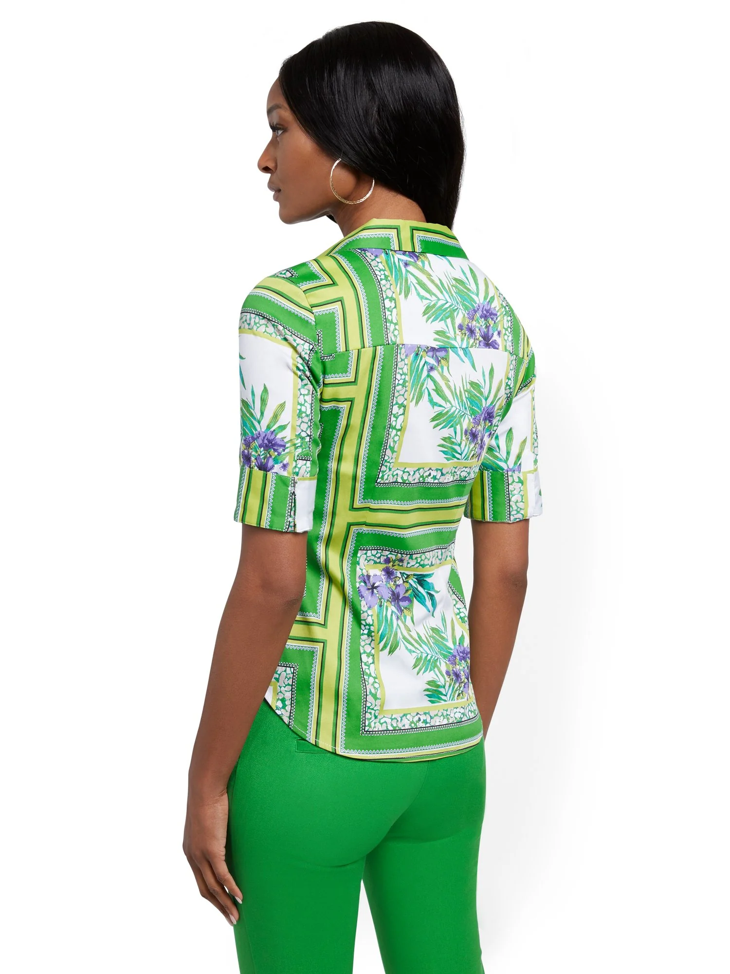 Petite Tropical-Print Madison Shirt - Secret Snap - 7th Avenue - Image 3