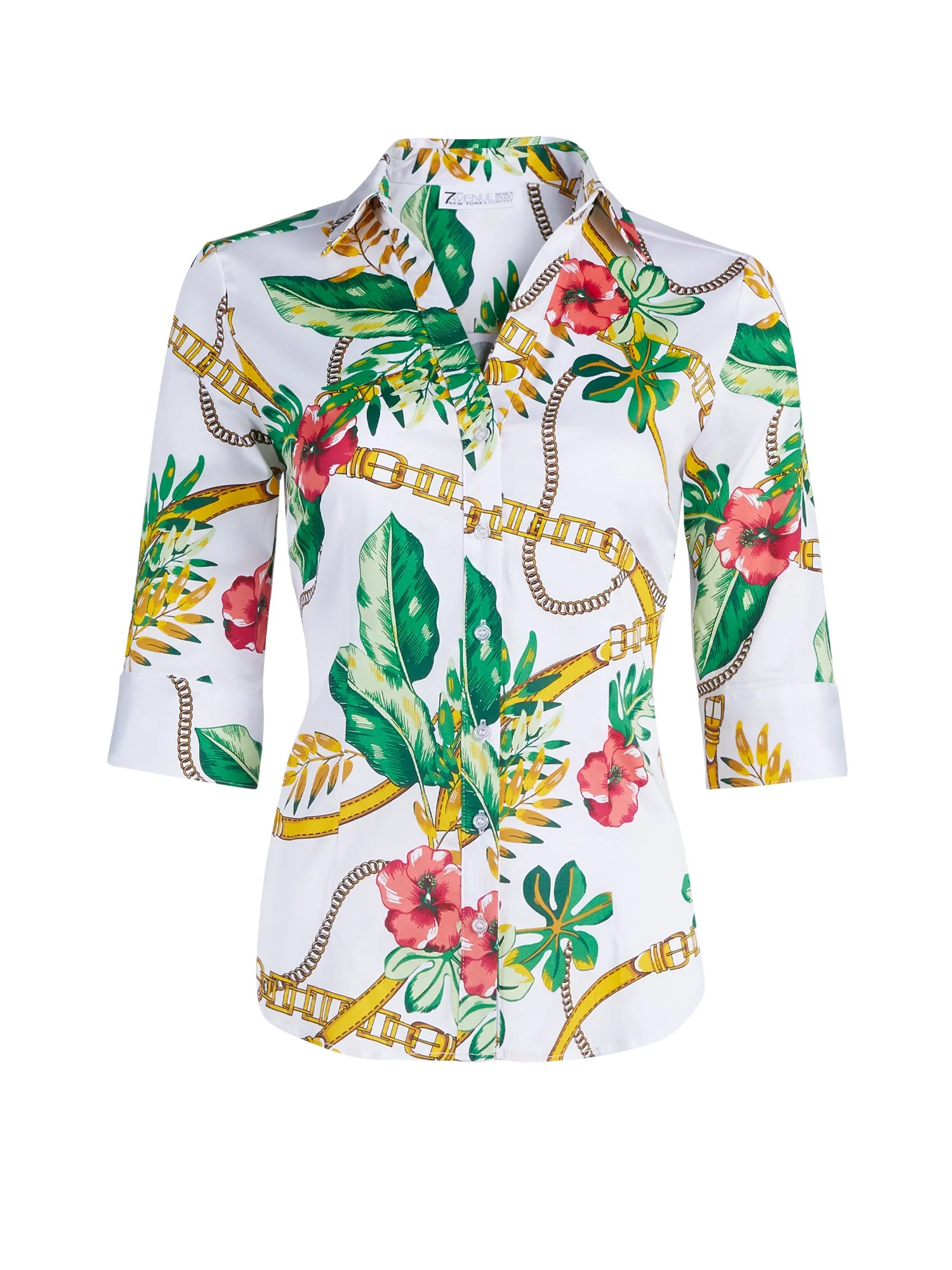 Petite Tropical-Print Madison Stretch Shirt - Secret Snap - 7th Avenue - Image 7