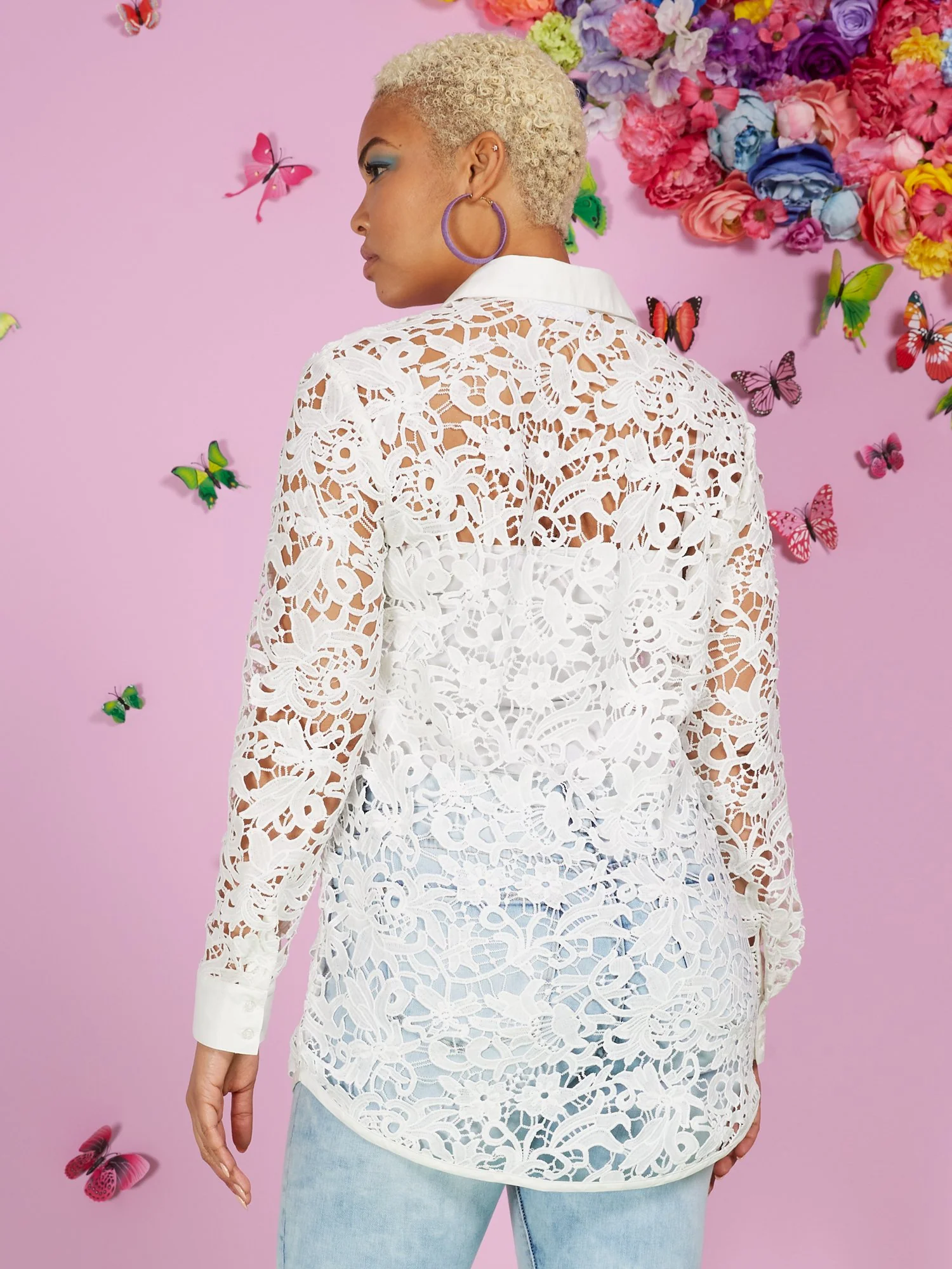 Petite White Lacey Modern Madison Tunic Shirt - 7th Avenue - Image 3