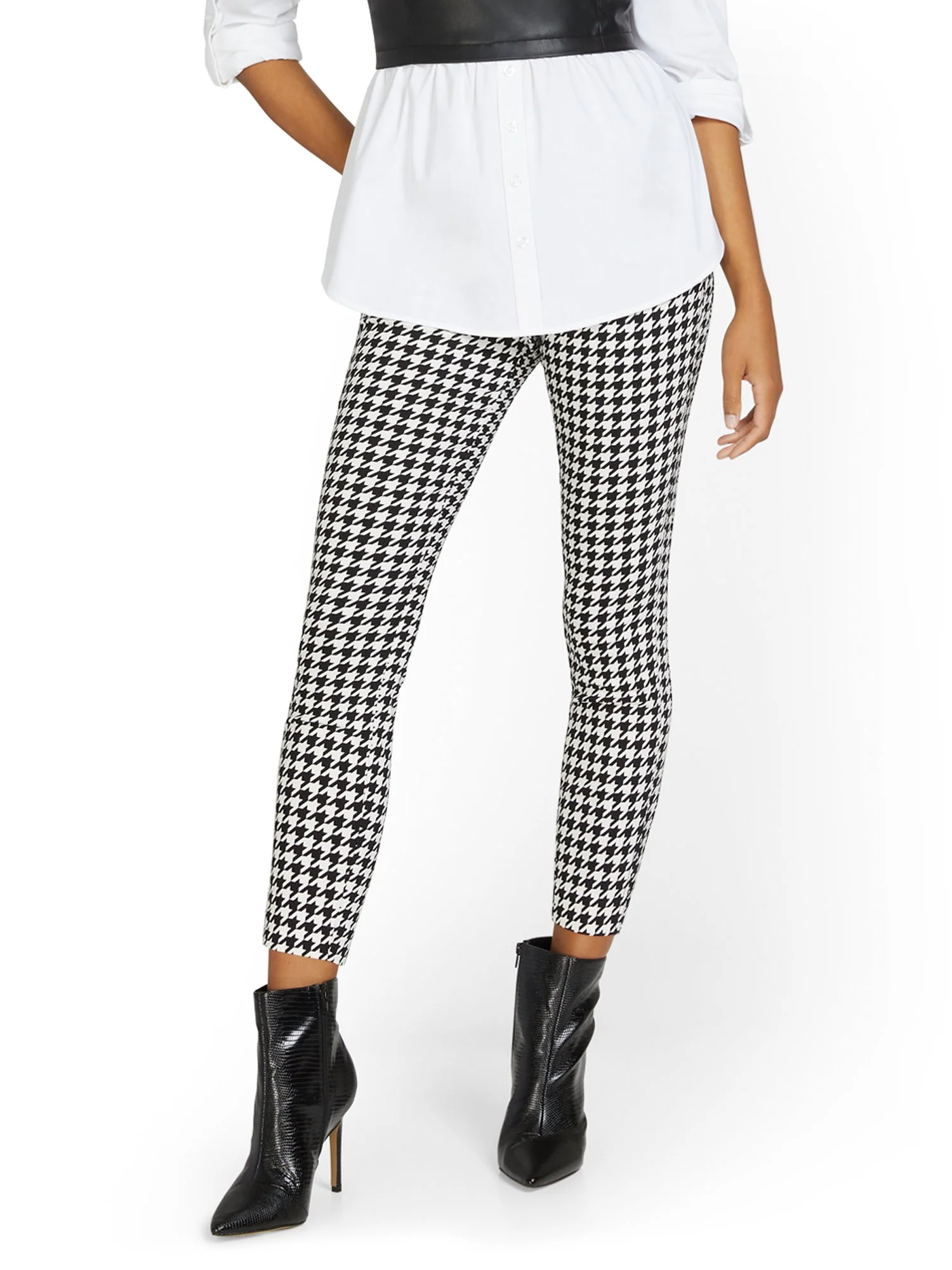 Petite Whitney High-Waisted Pull-On Slim-Leg Ankle Pant - Houndstooth - Image 2