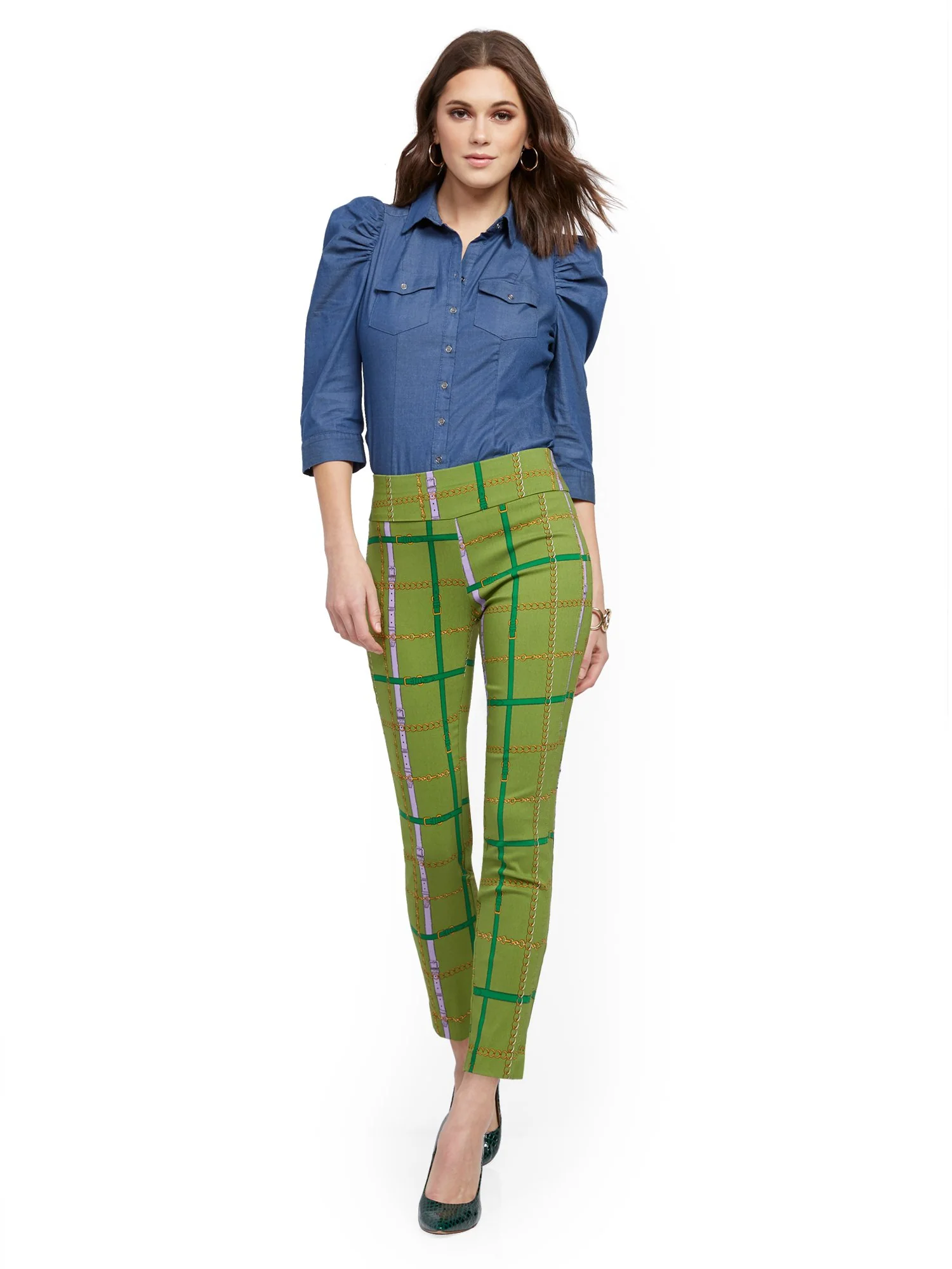 Petite Whitney High-Waisted Pull-On Slim-Leg Ankle Pant - Link Print - Image 3