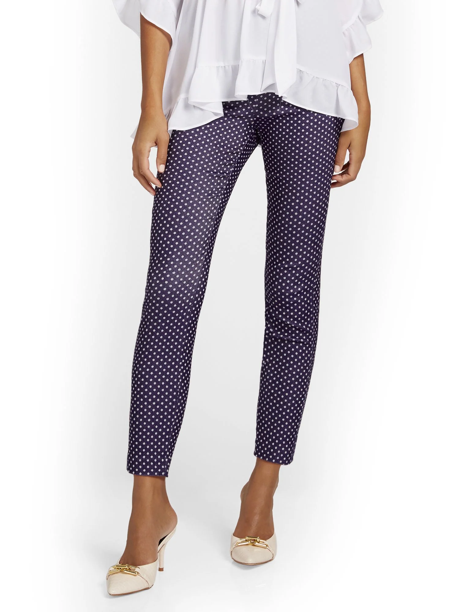 Petite Whitney High-Waisted Pull-On Slim-Leg Ankle Pant - Navy Dot Print