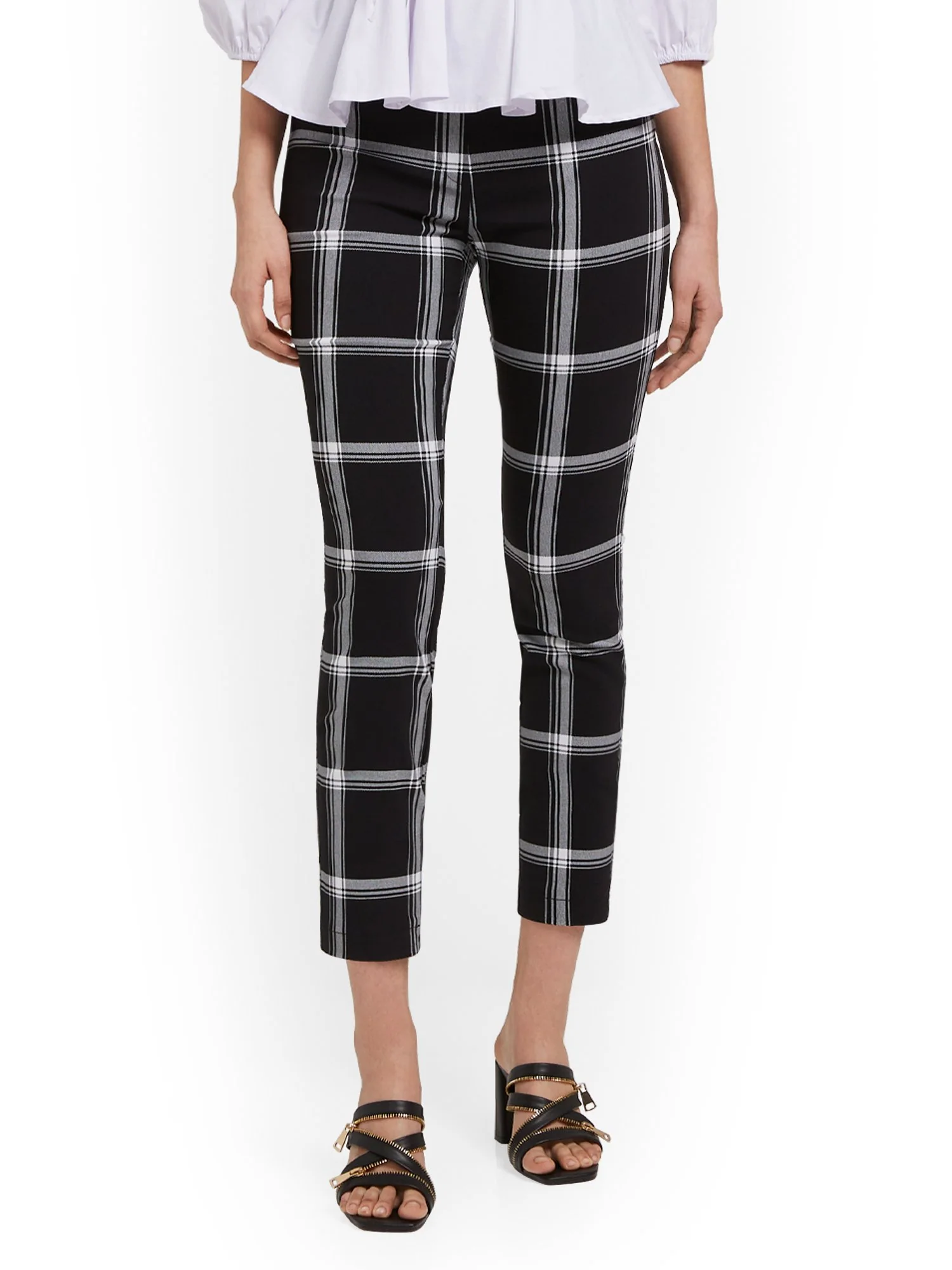 Petite Whitney High-Waisted Pull-On Slim-Leg Capri Pant - Check-Print - Image 2