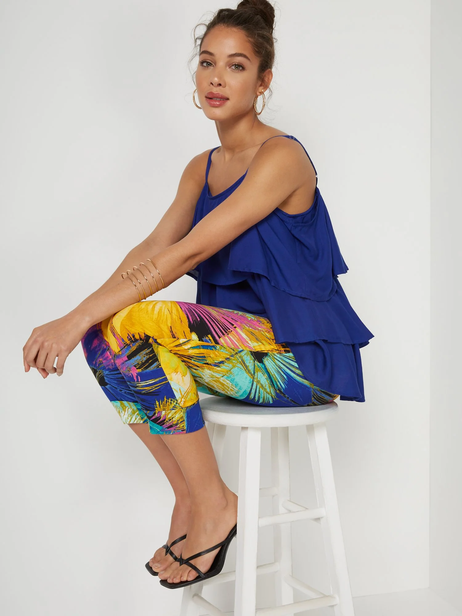 Petite Whitney High-Waisted Pull-On Slim-Leg Capri Pant - Firework Print