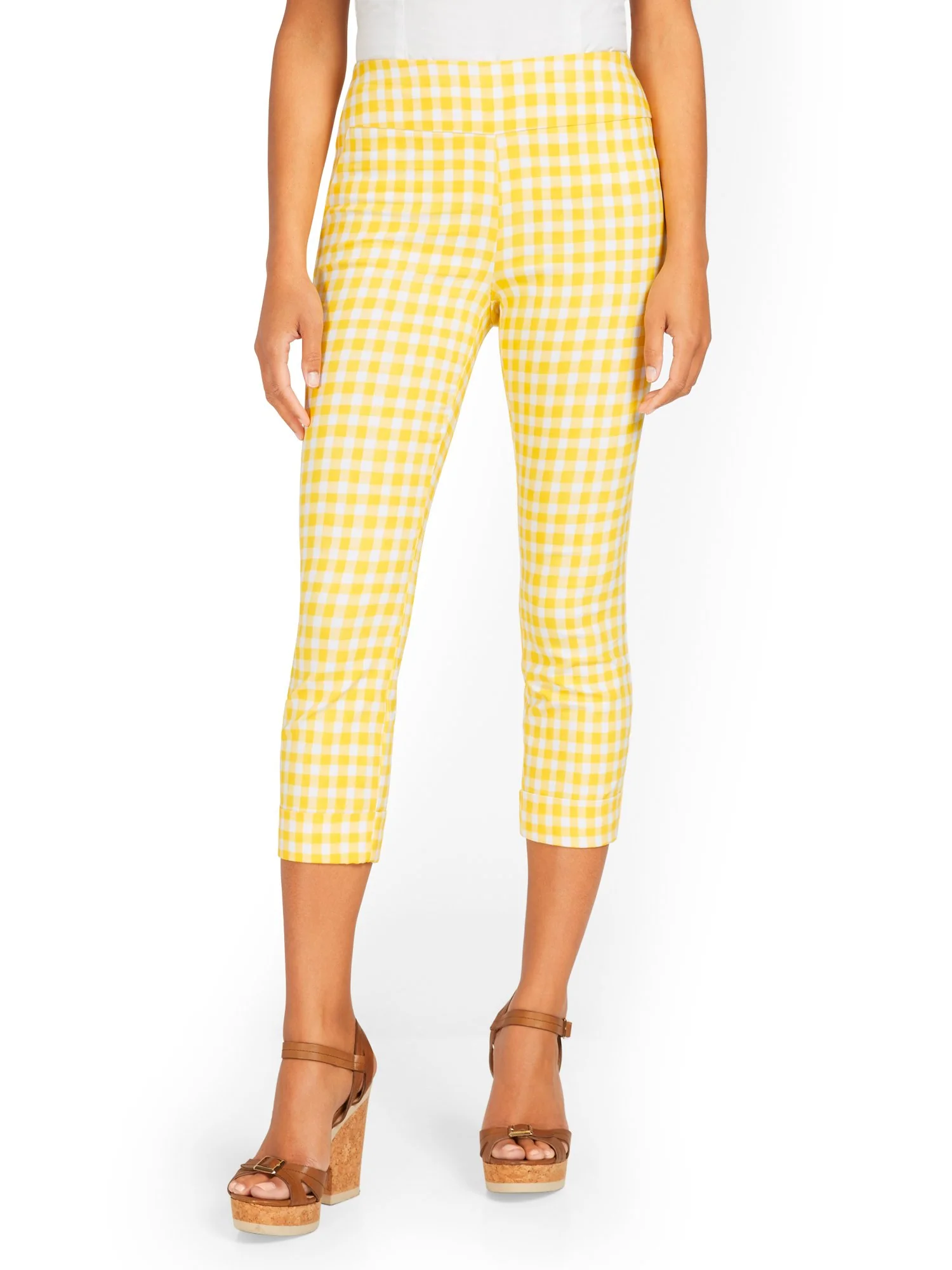 Petite Whitney High-Waisted Pull-On Slim-Leg Capri Pant - Gingham - Image 8