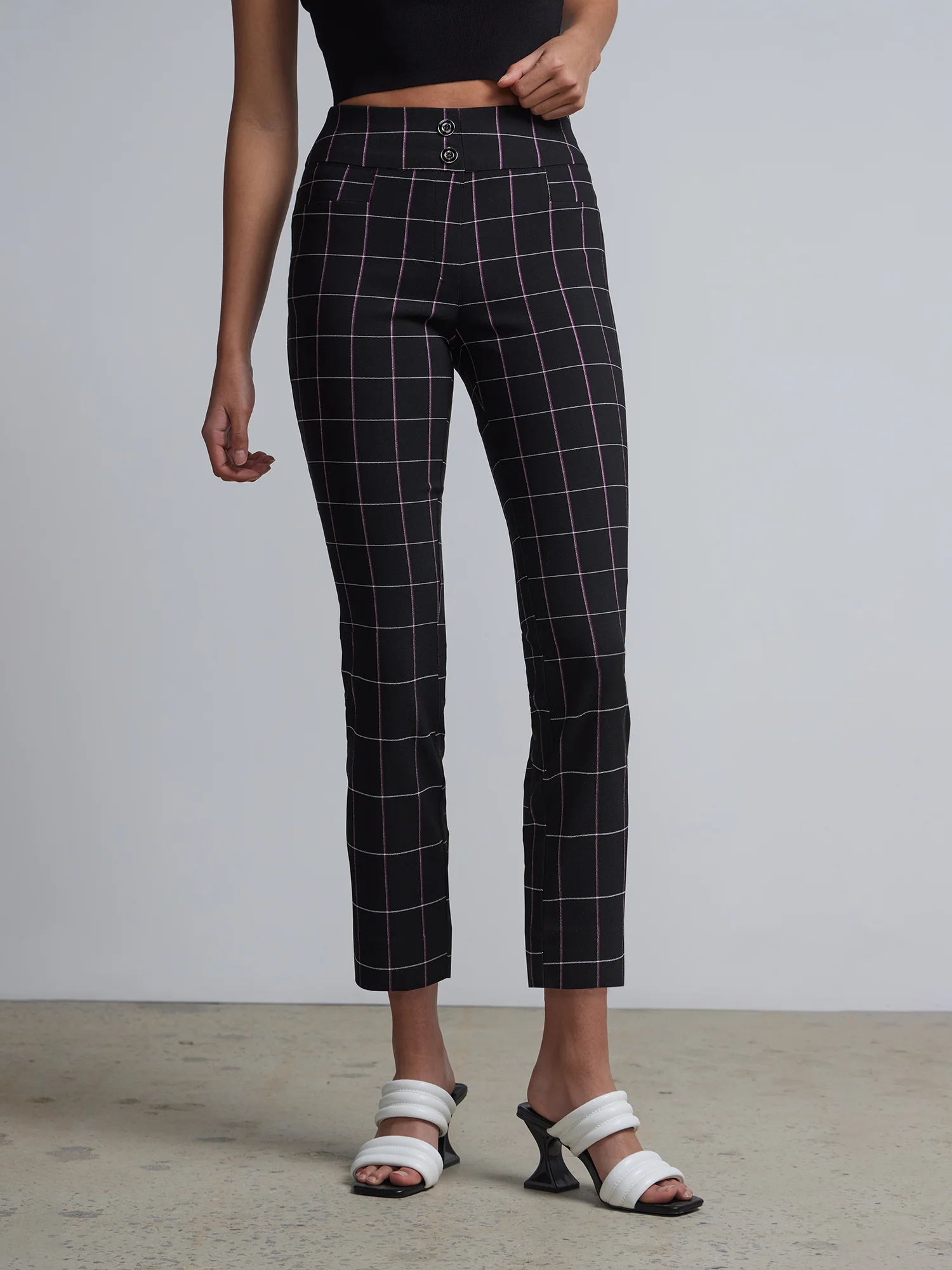 Petite Whitney High-Waisted Pull-On Slim-Leg Capri Pant - Windowpane-Print