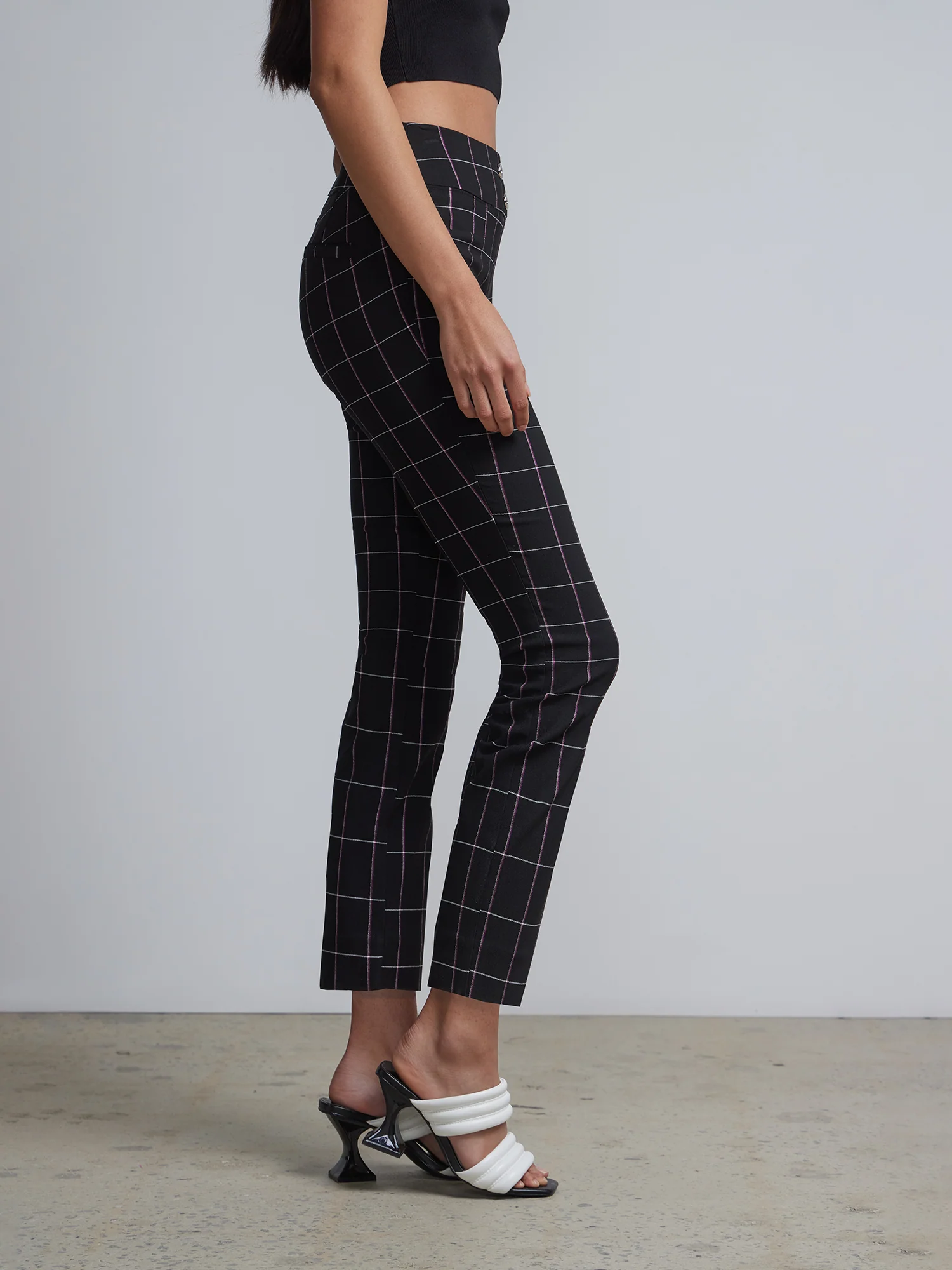 Petite Whitney High-Waisted Pull-On Slim-Leg Capri Pant - Windowpane-Print - Image 2