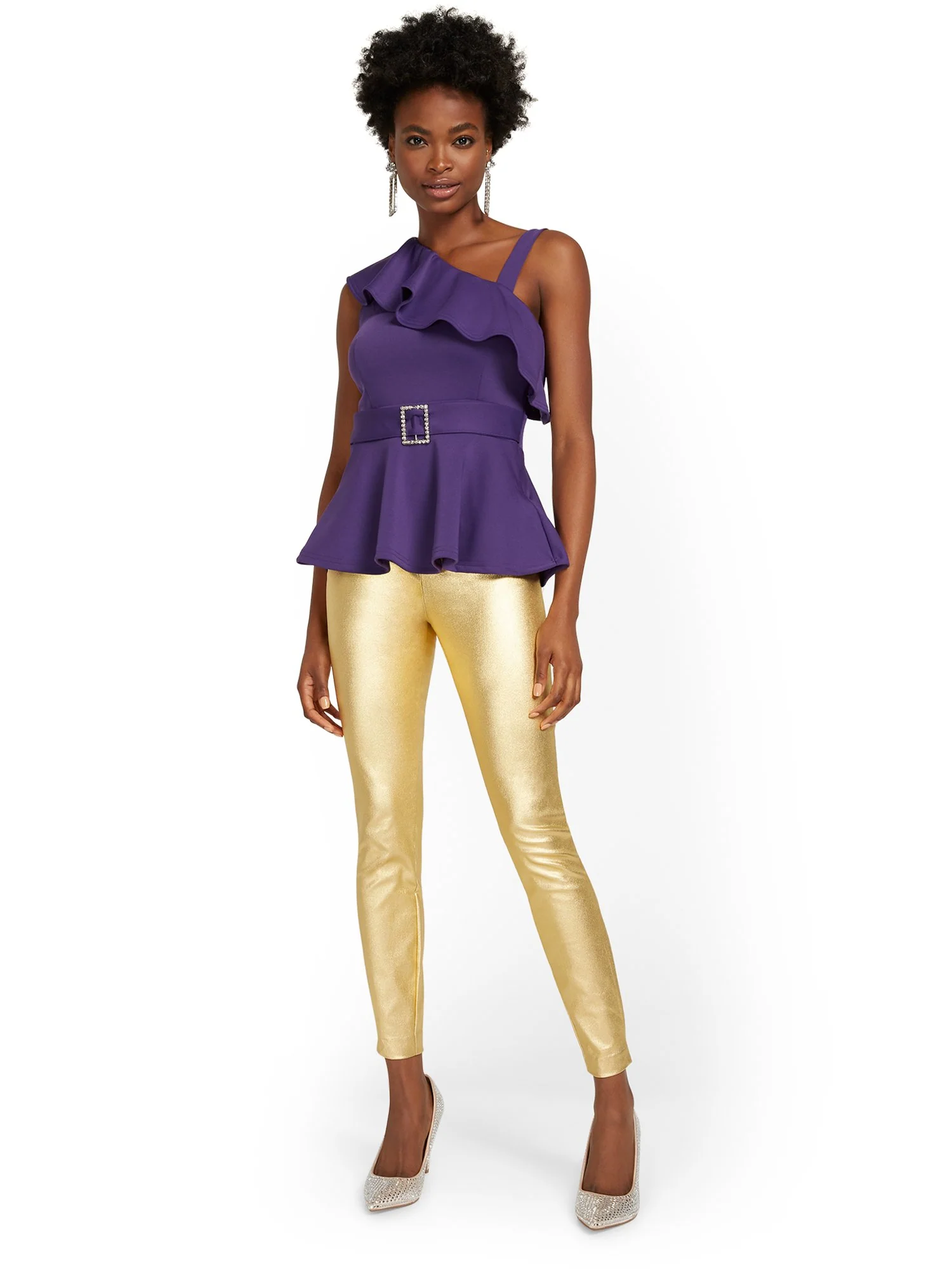 Petite Whitney High-Waisted Pull-On Slim-Leg Pant - Metallic Gold - Image 4