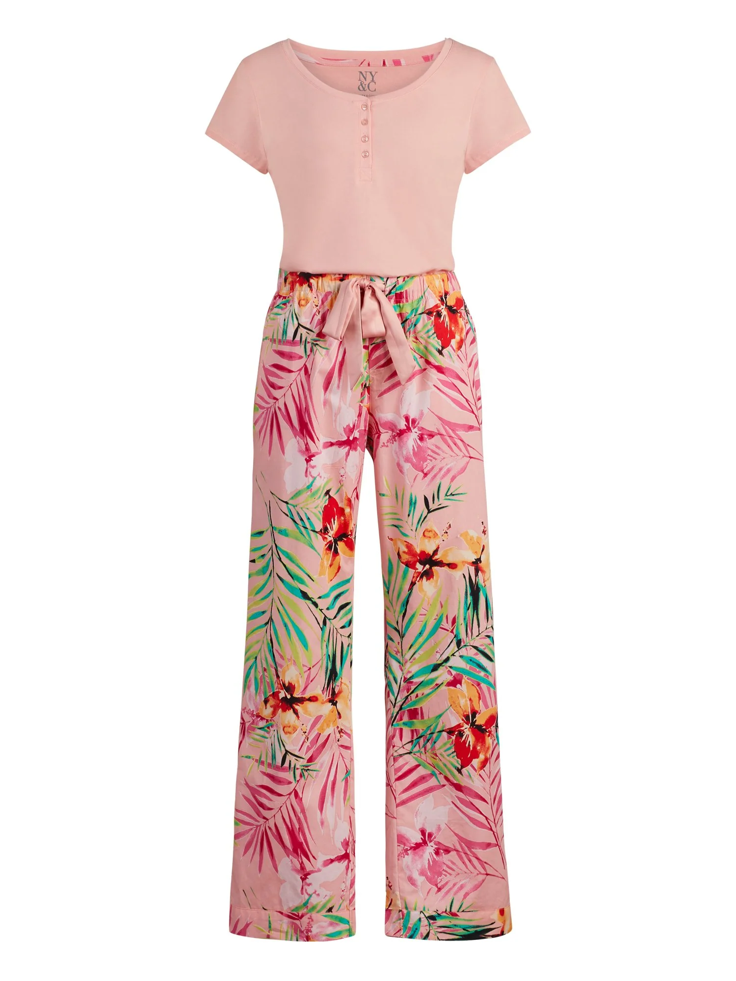 Pink Tropical-Print Pajama Set