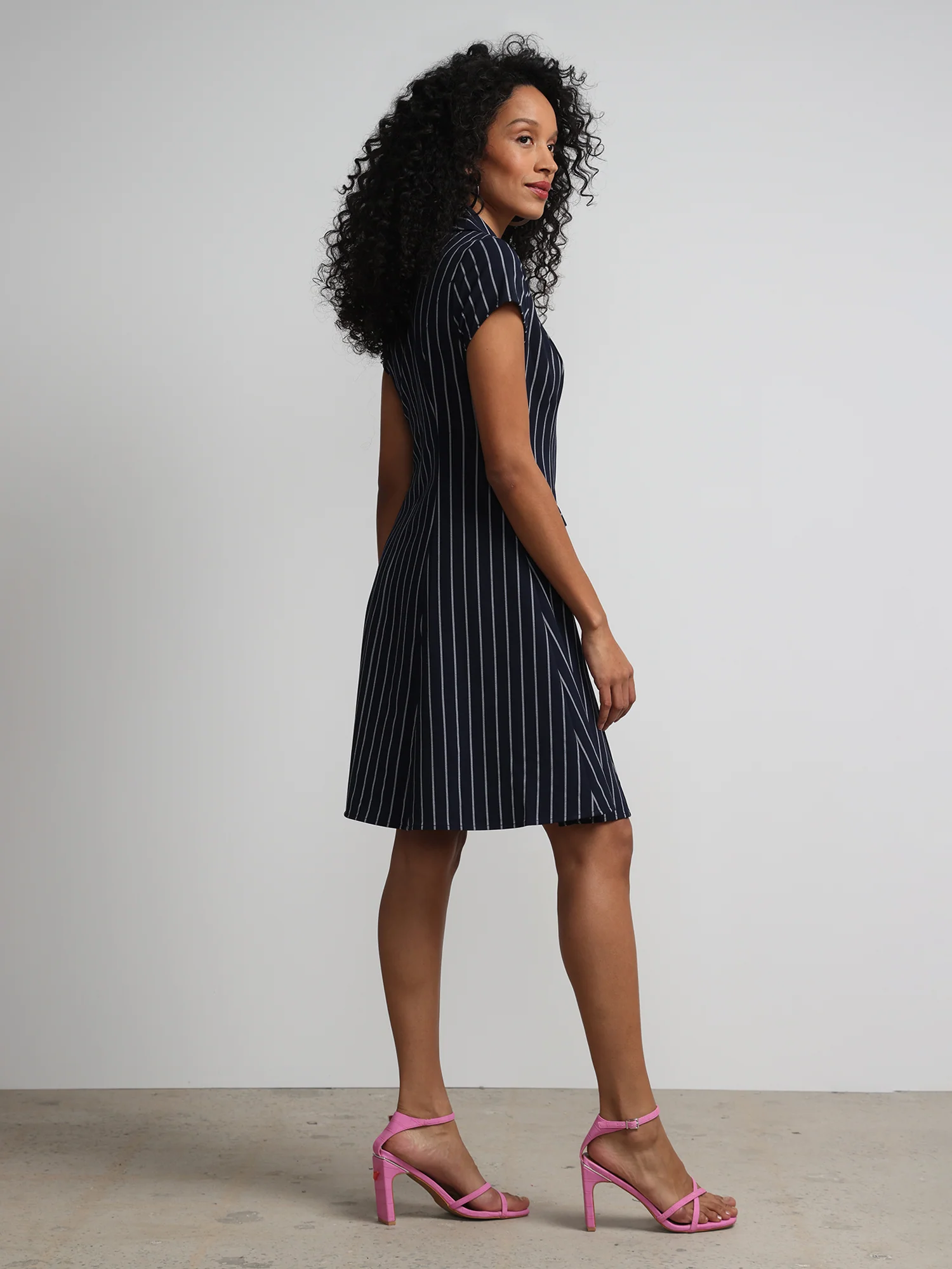 Pinstripe Button-Front Flare Dress - Image 2