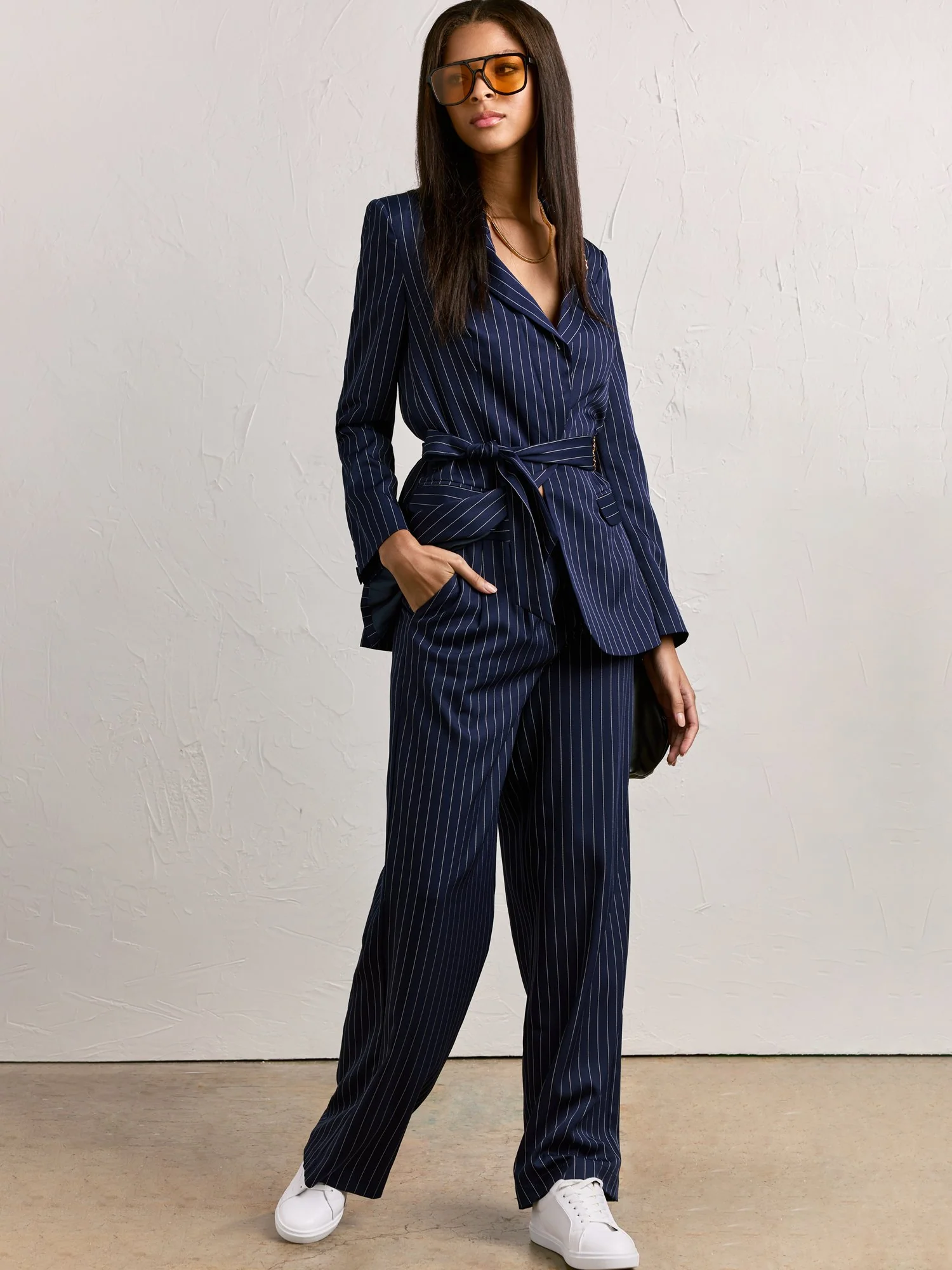 Crescent Pinstripe Tie-Waist Blazer - Brands We Love - Image 3