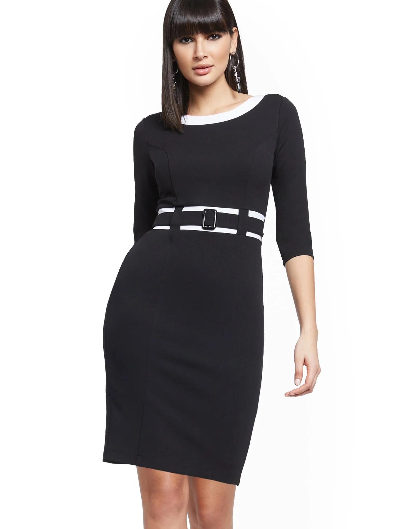 Piped Belted Sheath Dress - Magic Crepe®