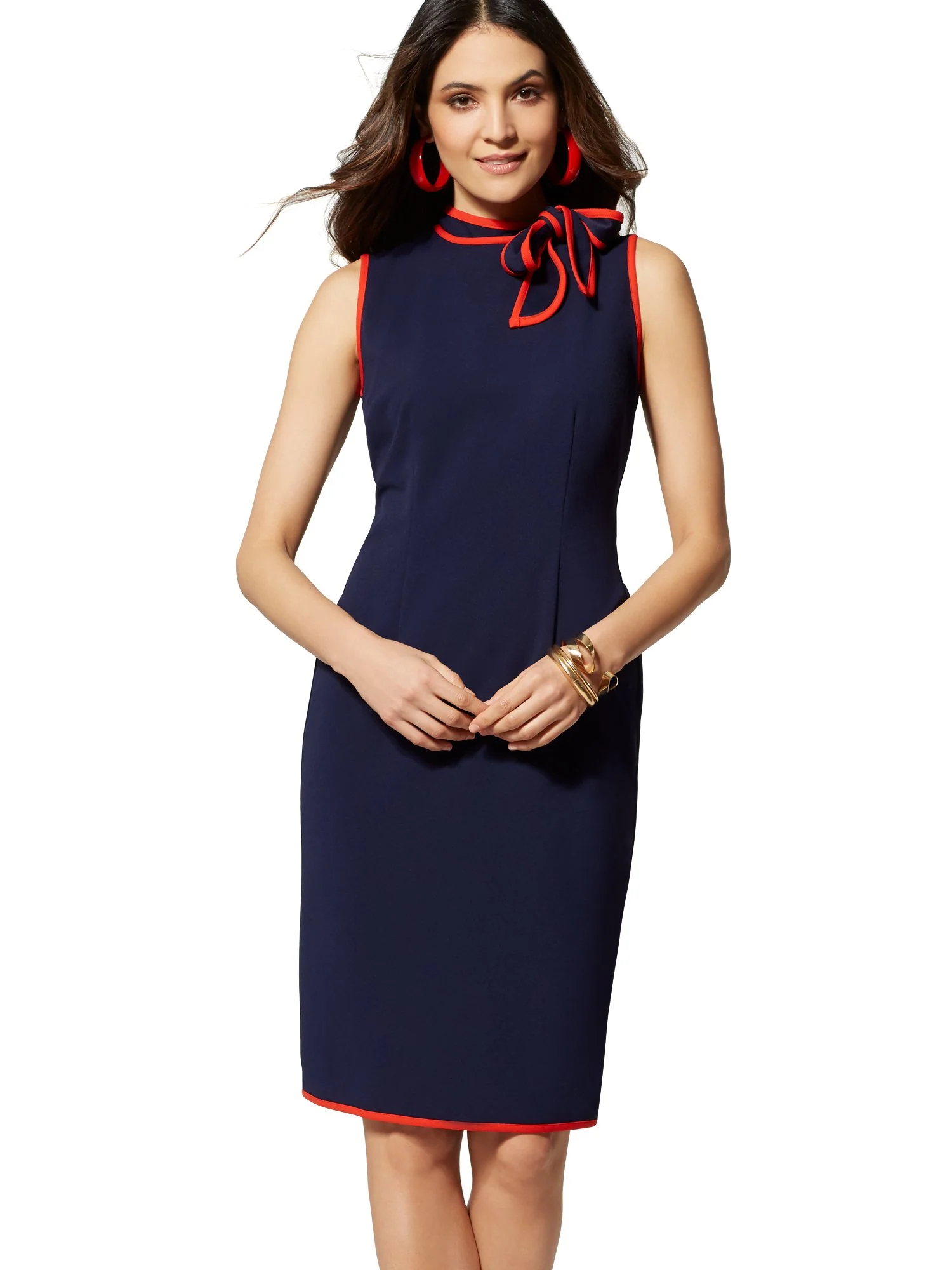 Piped Bow-Accent Sheath Dress - Magic Crepe - 7th Avenue - Image 2