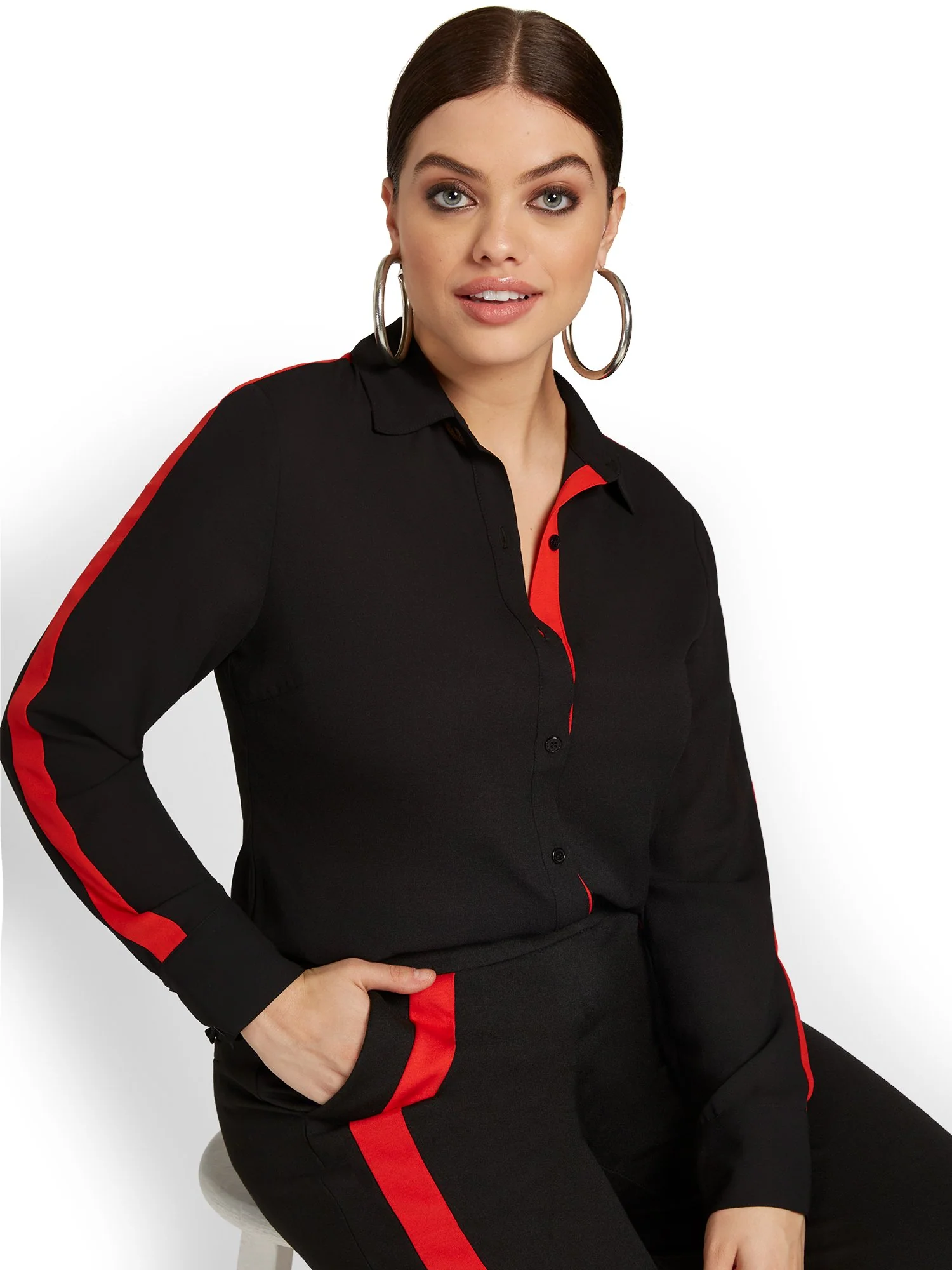 Piped Button-Front Shirt - Image 2