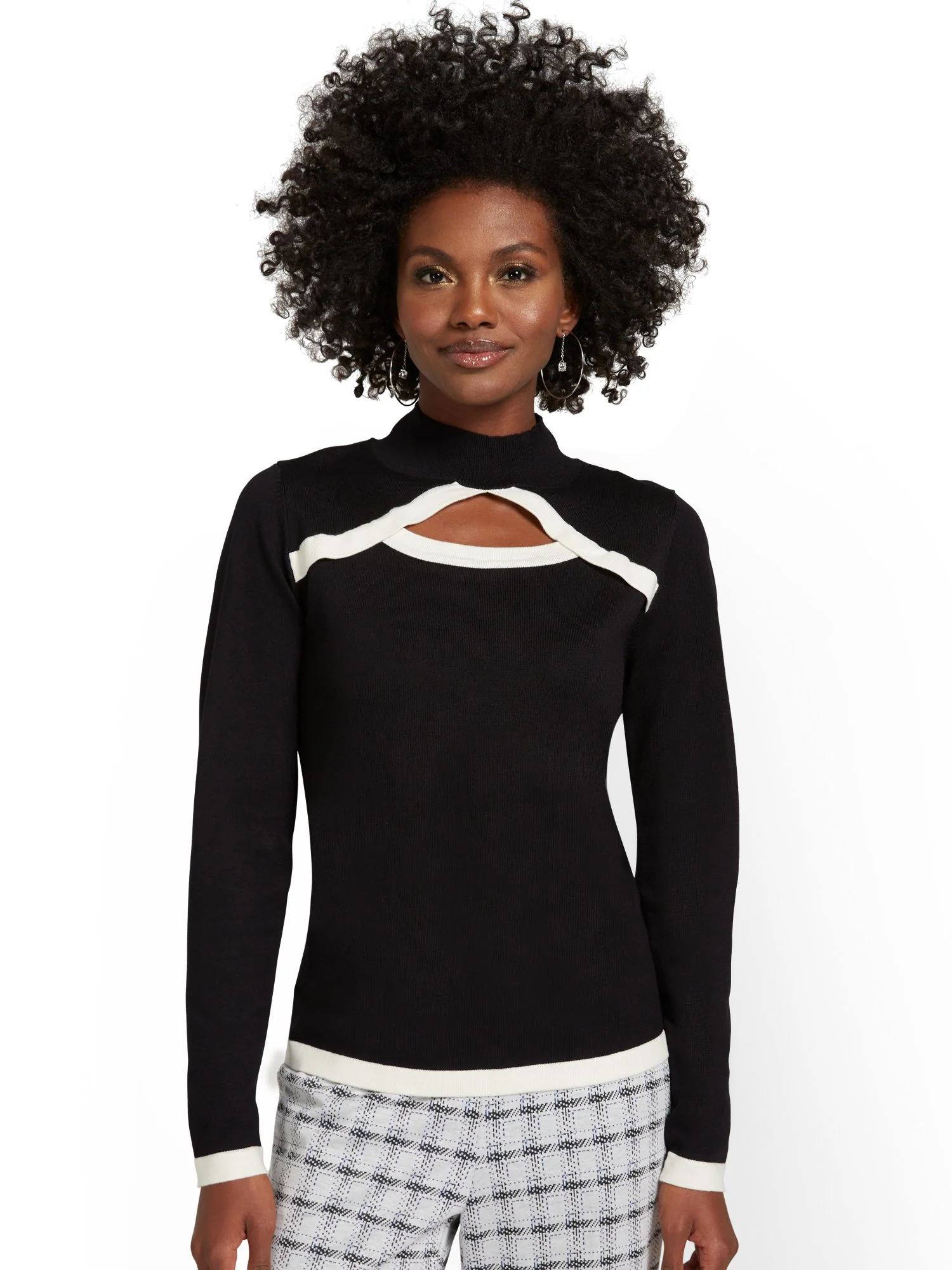 Piped Cut-Out Sweater