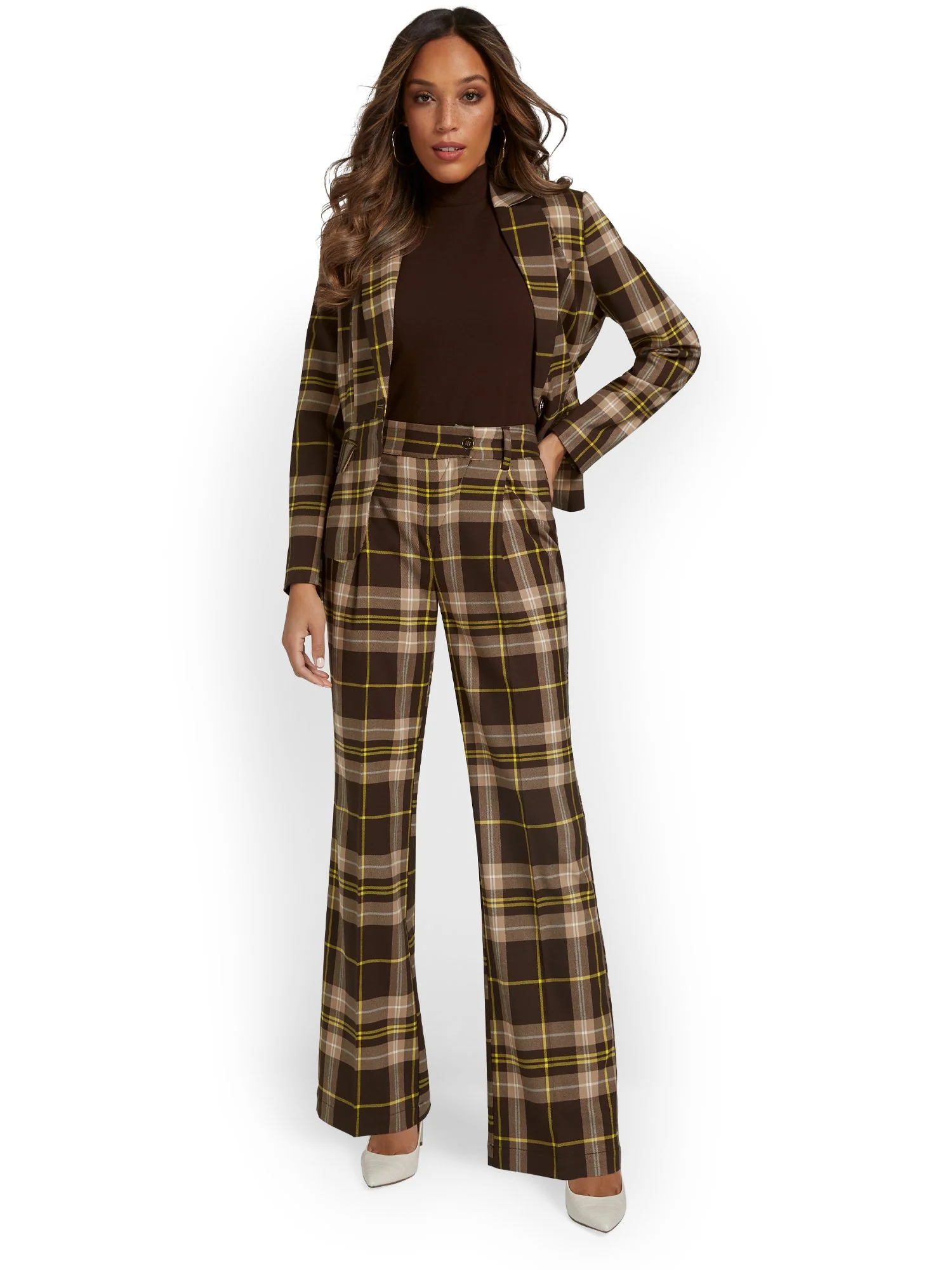 Plaid Asymmetric-Button Wide-Leg Pant - Image 4