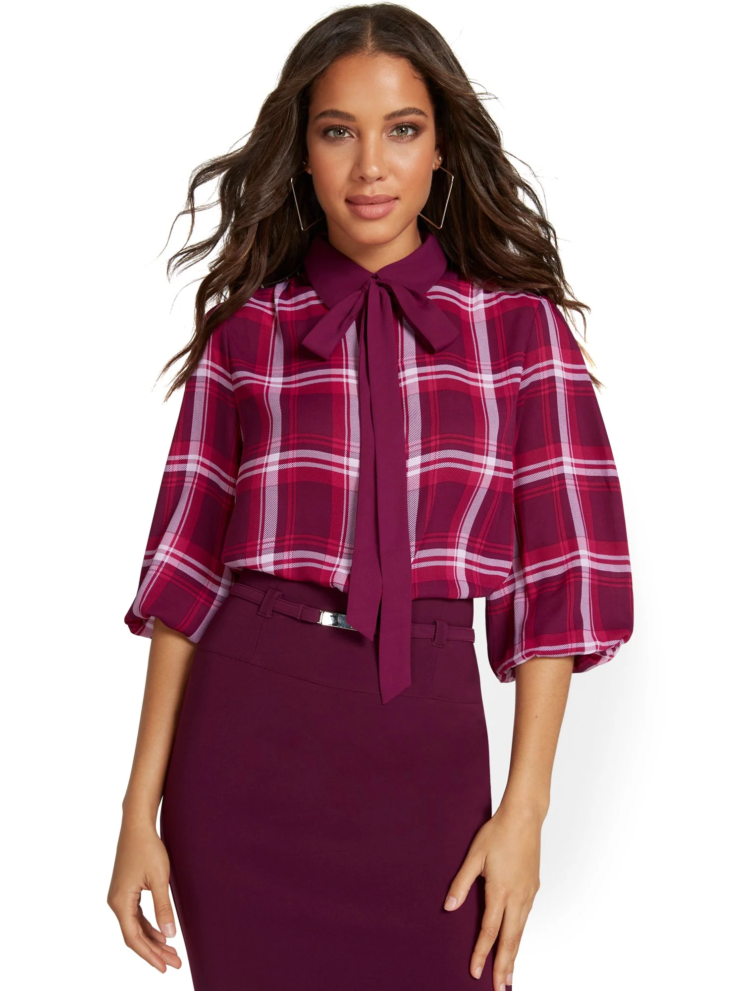 Plaid Bow Blouse - Image 5