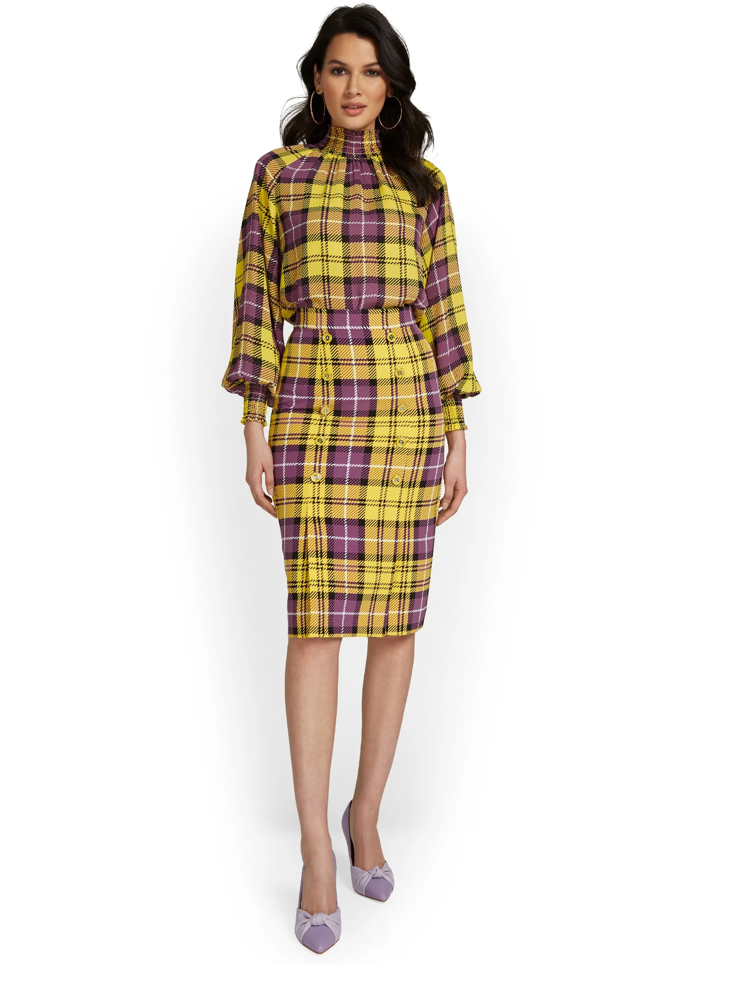 Plaid Button-Front Pencil Skirt - Image 2
