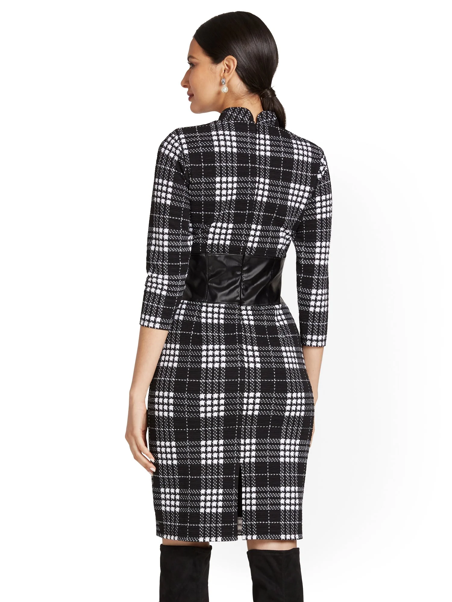 Plaid Corset-Waist Sweater Dress - Image 3