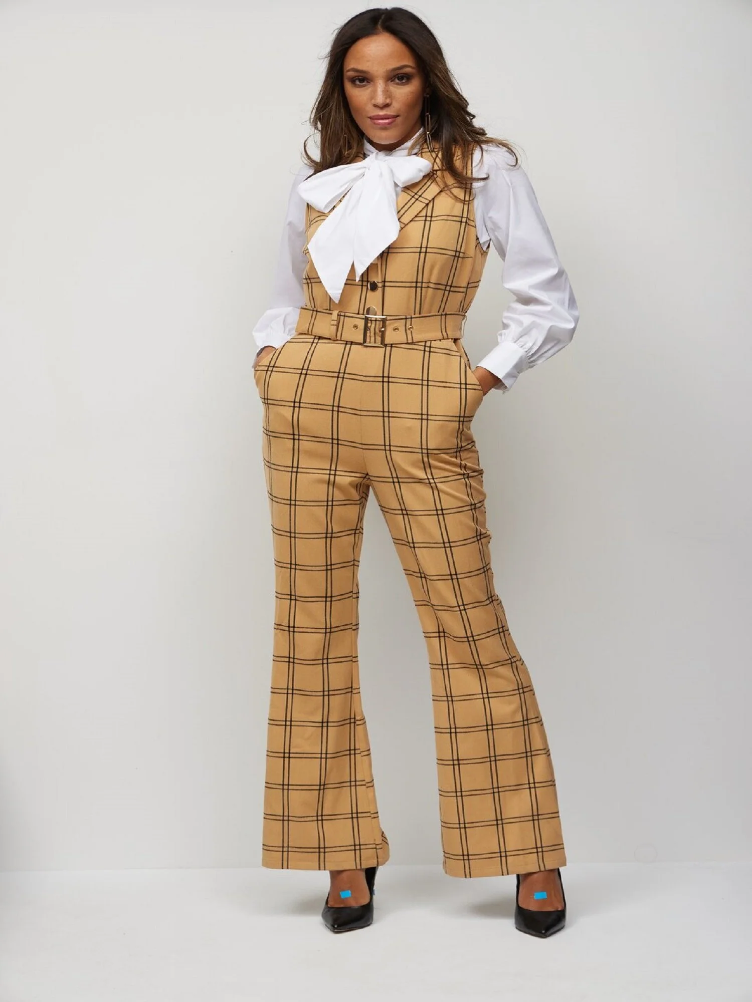 Plaid Flare Jumpsuit