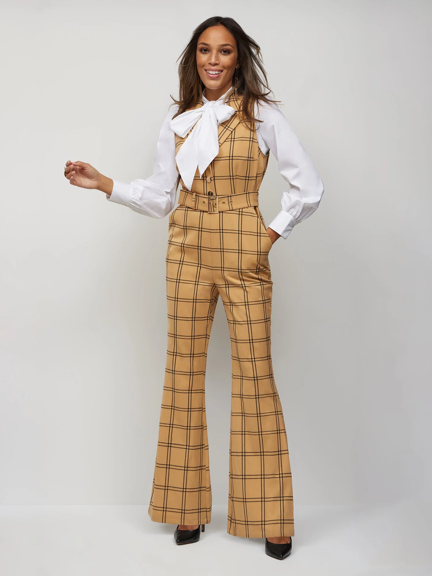 Plaid Flare Jumpsuit - Image 3