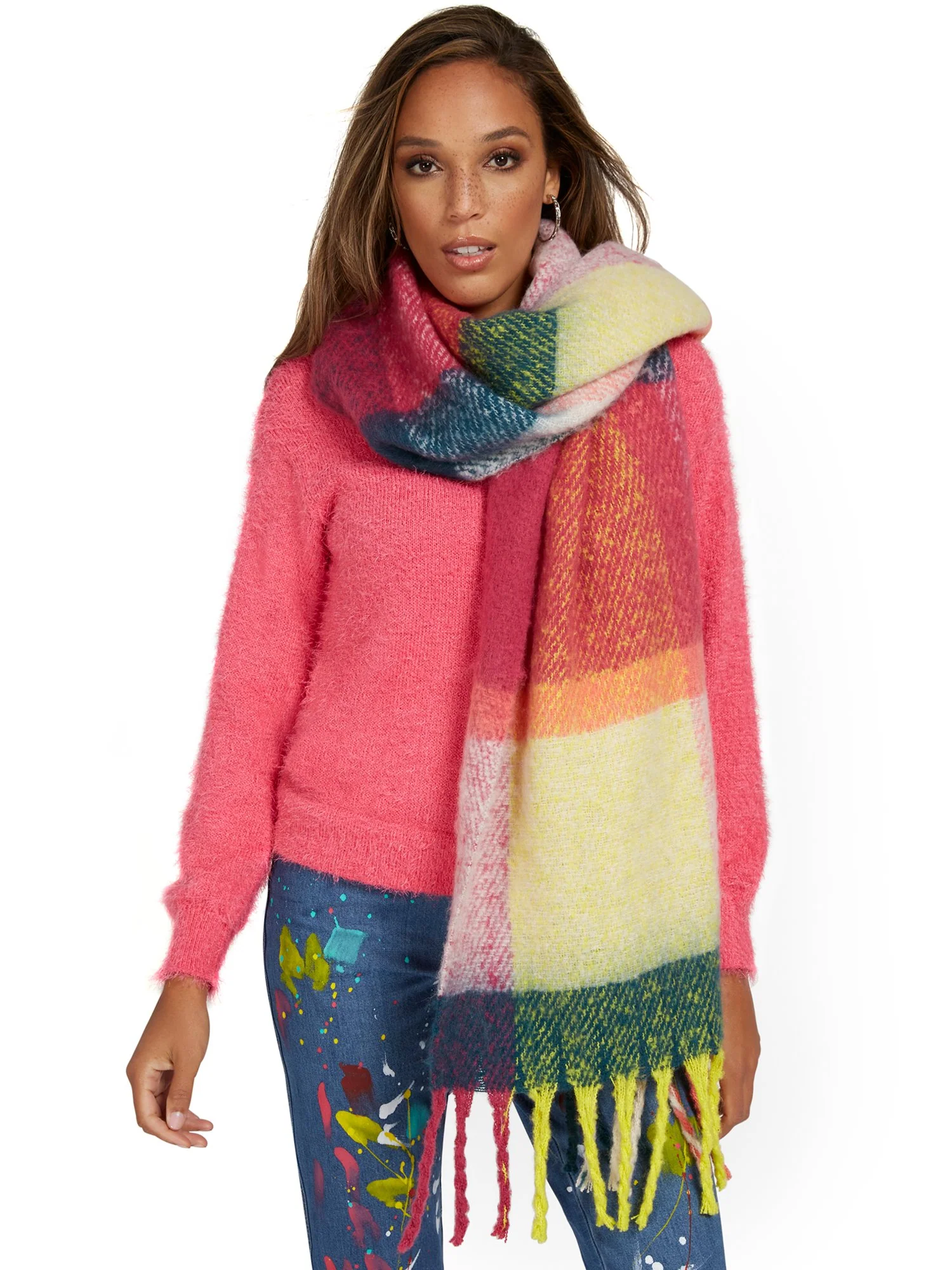 Plaid Fringe-Detail Scarf - Image 3