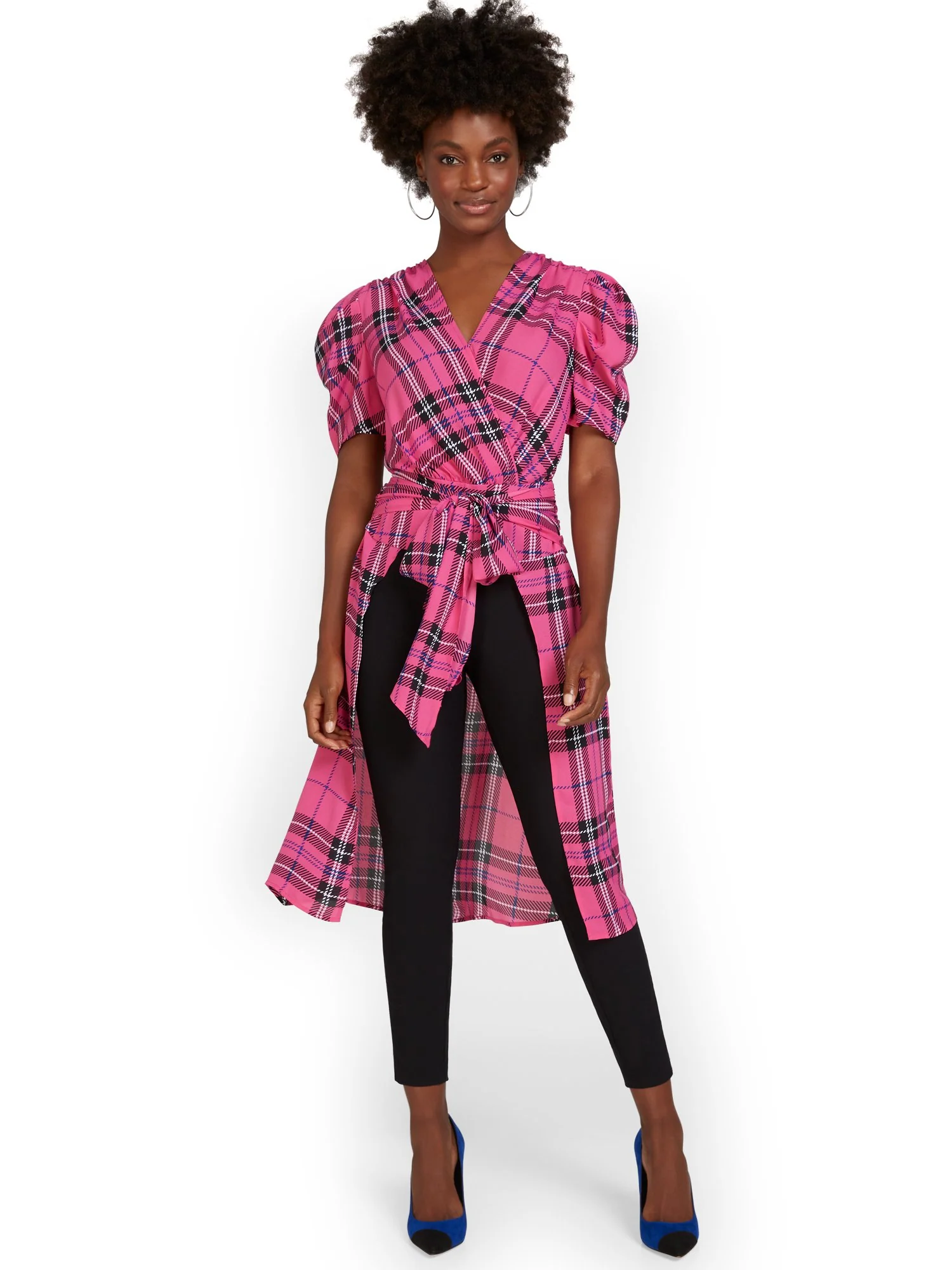 Plaid High-Low Drama Blouse - Image 5