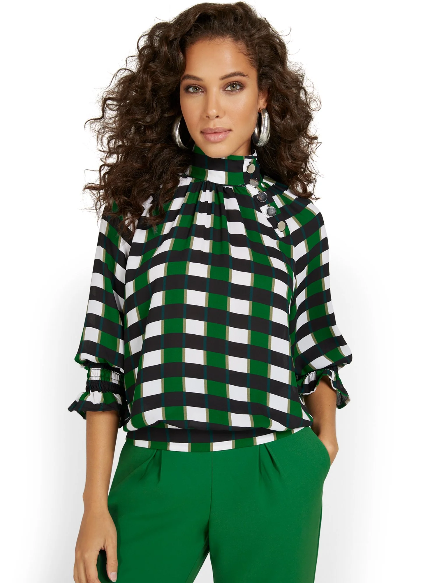 Plaid Mock-Neck Blouse - Image 2