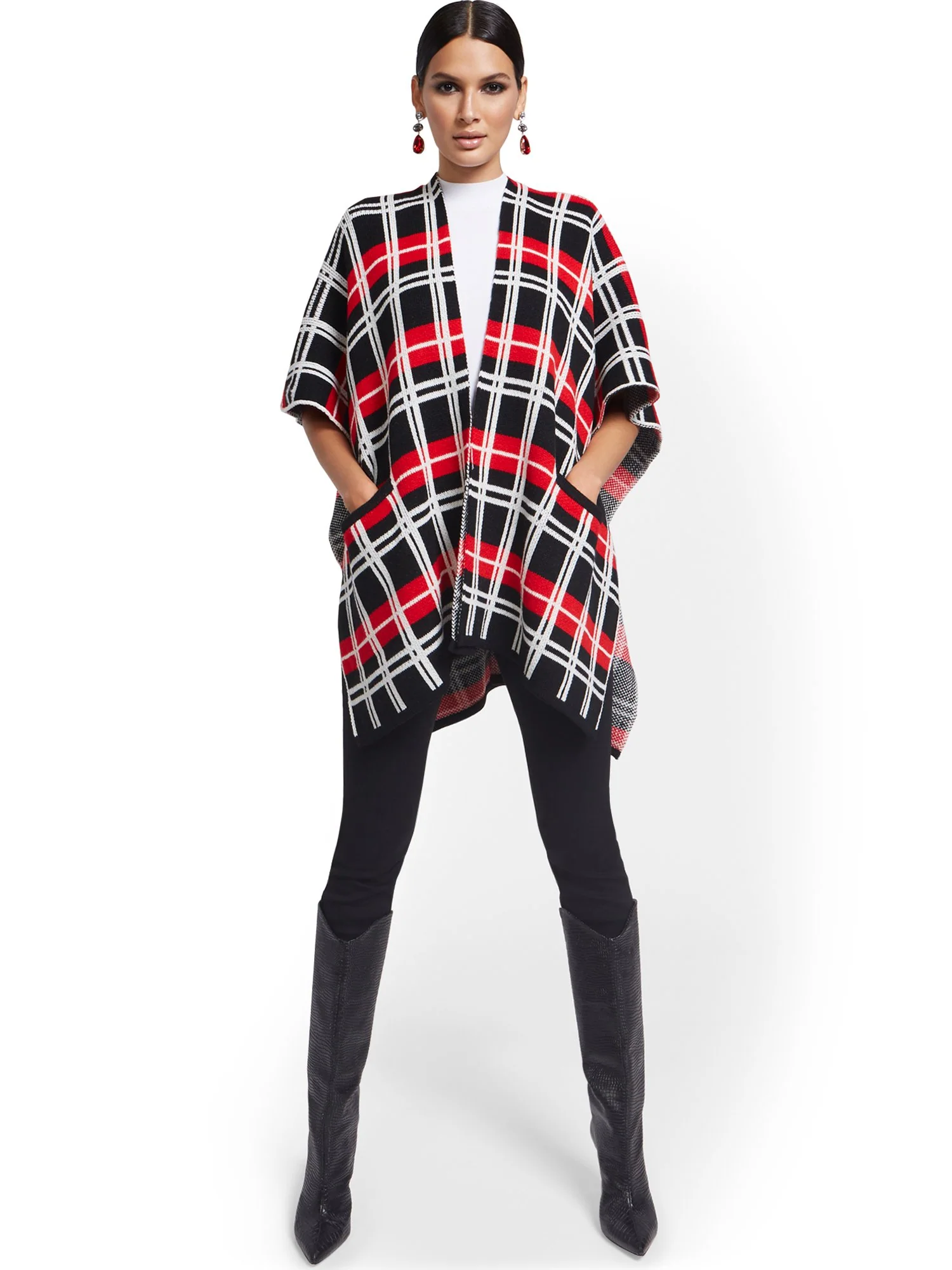 Plaid Open-Front Coatigan