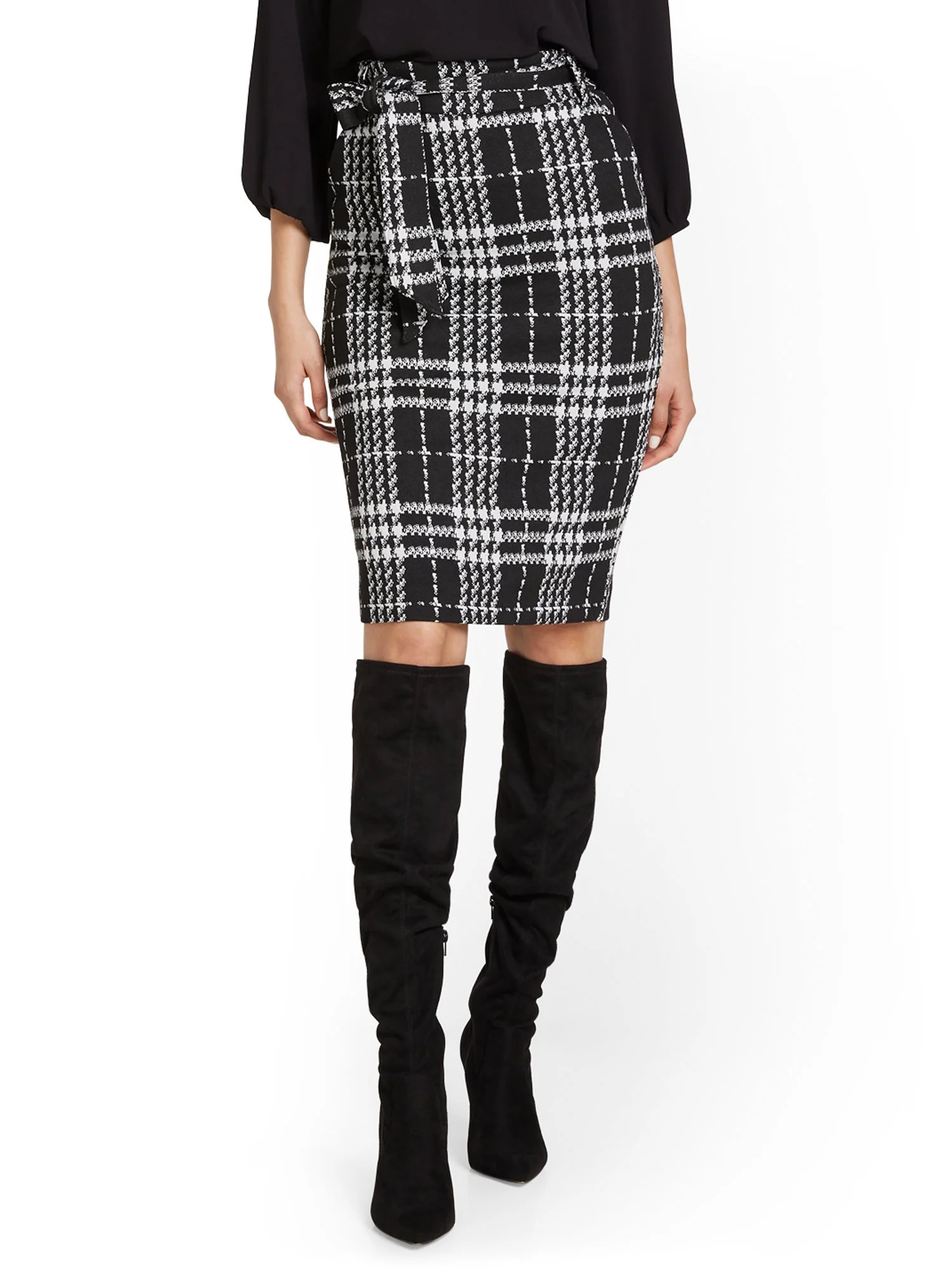 Plaid Paperbag-Waist Pencil Skirt - Image 2