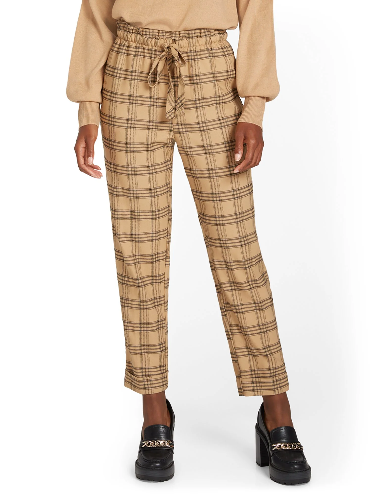 Plaid Paperbag-Waist Straight-Leg Ankle Pant - Image 2