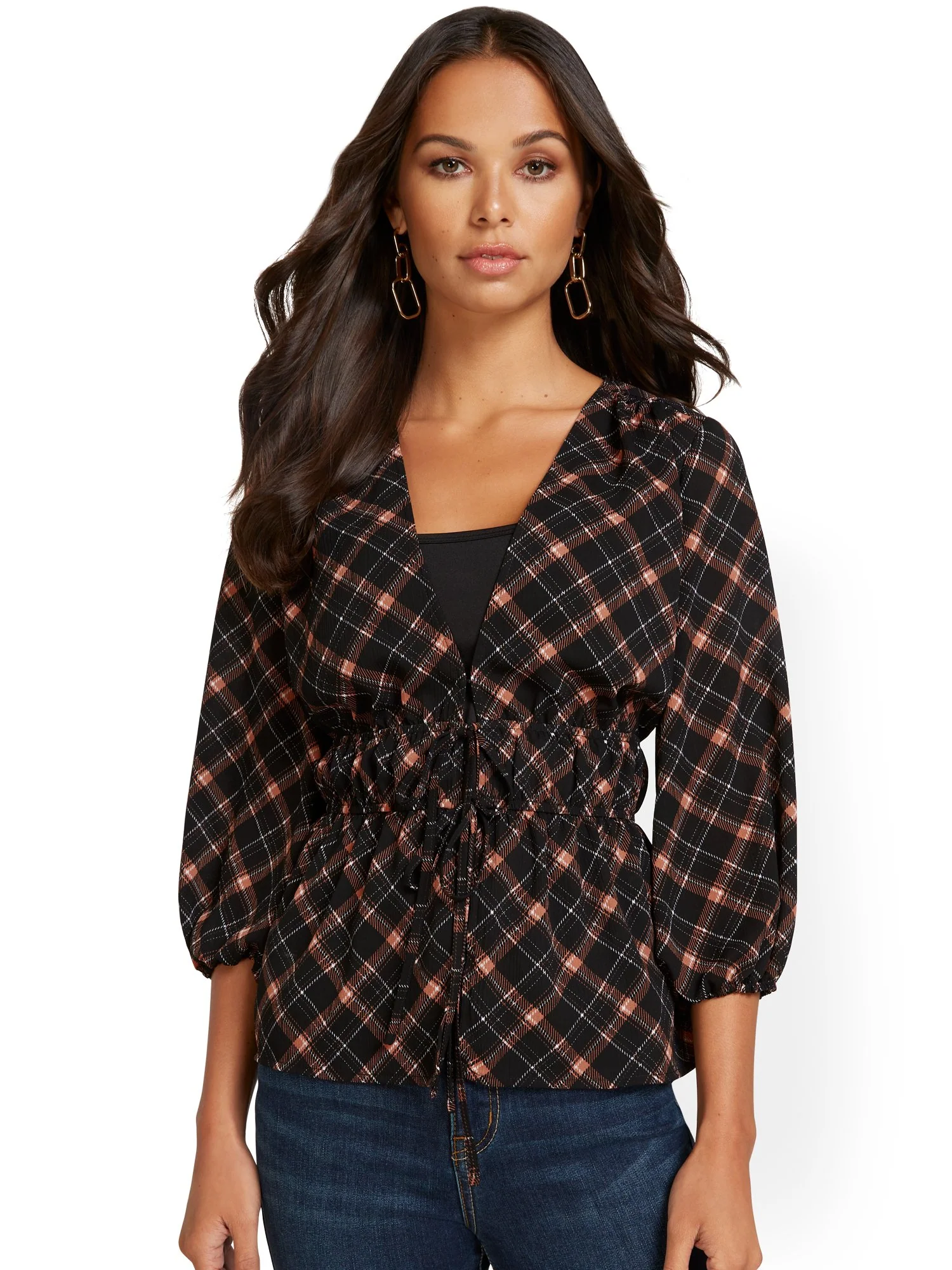 Plaid Peplum Blouse
